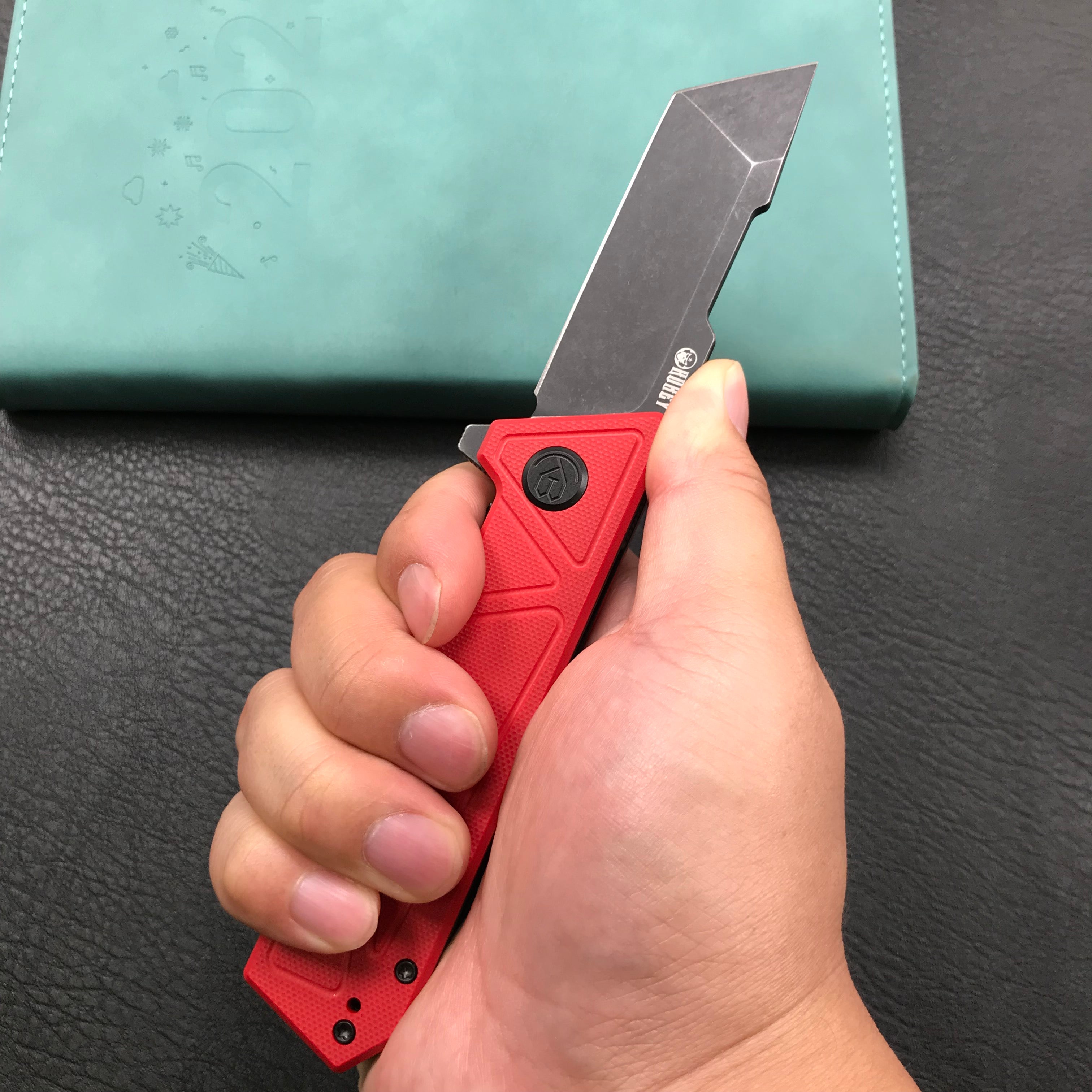 KUBEY KU104D Avenger Outdoor Edc Folding Pocket Knife Red G10 Handle 3.07" Dark Stonewashed D2