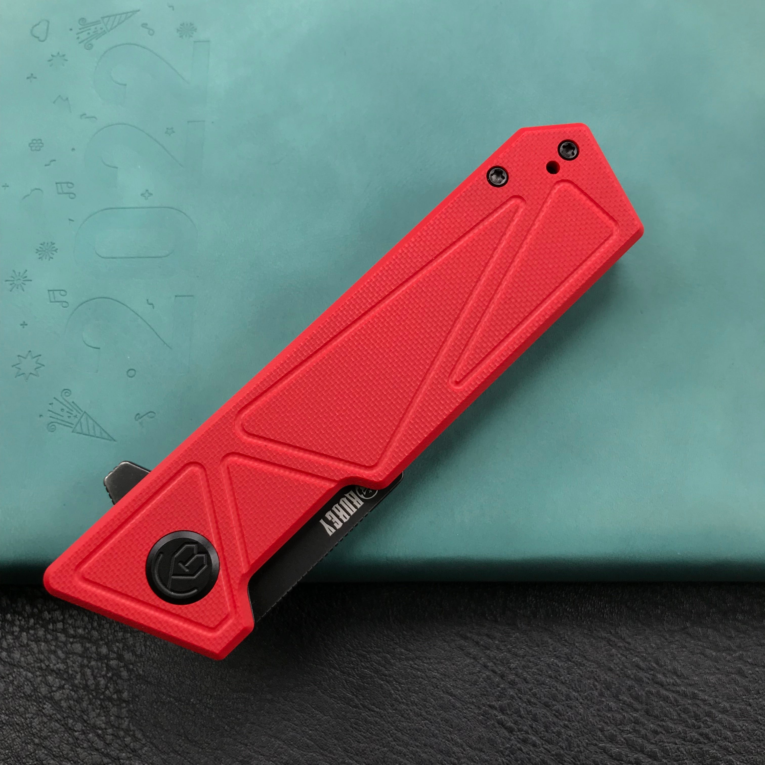 KUBEY KU104D Avenger Outdoor Edc Folding Pocket Knife Red G10 Handle 3.07" Dark Stonewashed D2