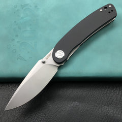 KUBEY KU344H Momentum Sherif Manganas Design Liner Lock Front Flipper / Dual Studs Open Folding Knife Black G10 Handle 3.43" Bead Blasted AUS-10