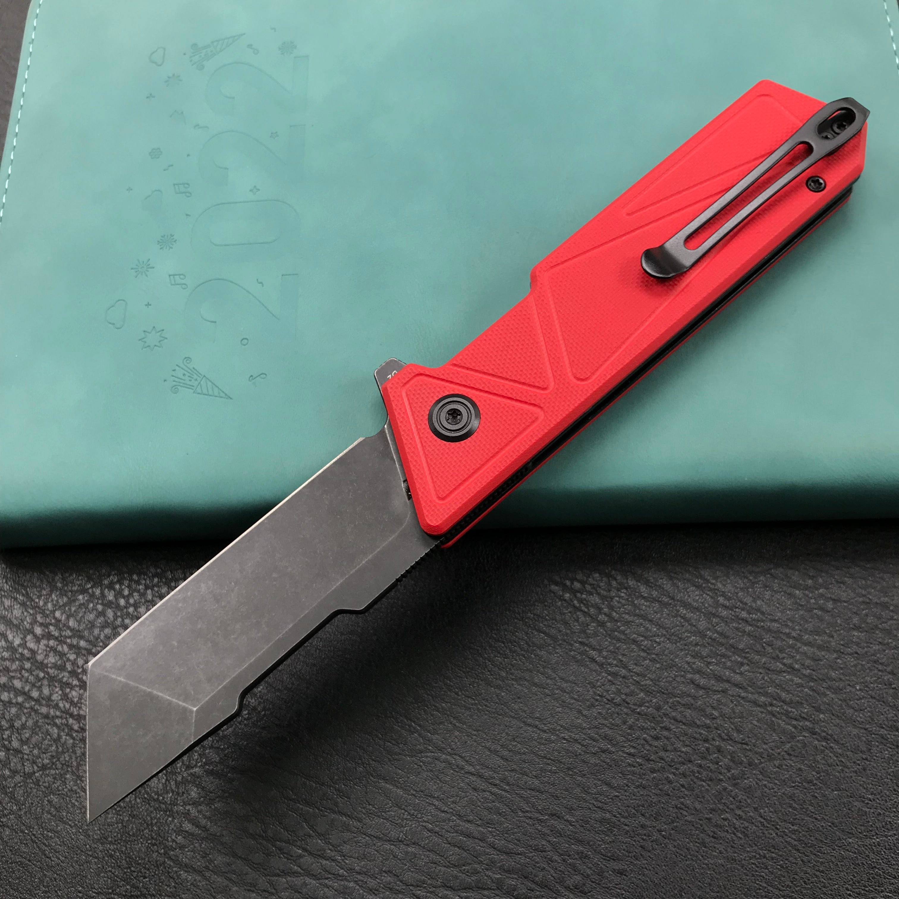 KUBEY KU104D Avenger Outdoor Edc Folding Pocket Knife Red G10 Handle 3.07" Dark Stonewashed D2