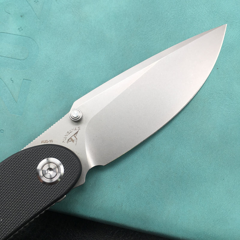 KUBEY KU344H Momentum Sherif Manganas Design Liner Lock Front Flipper / Dual Studs Open Folding Knife Black G10 Handle 3.43" Bead Blasted AUS-10