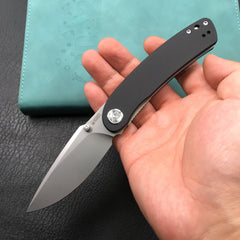 KUBEY KU344H Momentum Sherif Manganas Design Liner Lock Front Flipper / Dual Studs Open Folding Knife Black G10 Handle 3.43" Bead Blasted AUS-10