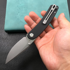 KUBEY KU344H Momentum Sherif Manganas Design Liner Lock Front Flipper / Dual Studs Open Folding Knife Black G10 Handle 3.43" Bead Blasted AUS-10