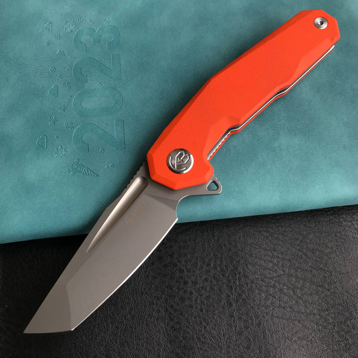 KUBEY KB237I Carve Nest Liner Lock Tactical Folding Knife Orange G10 Handle   3.27'' Bead Blasted AUS-10