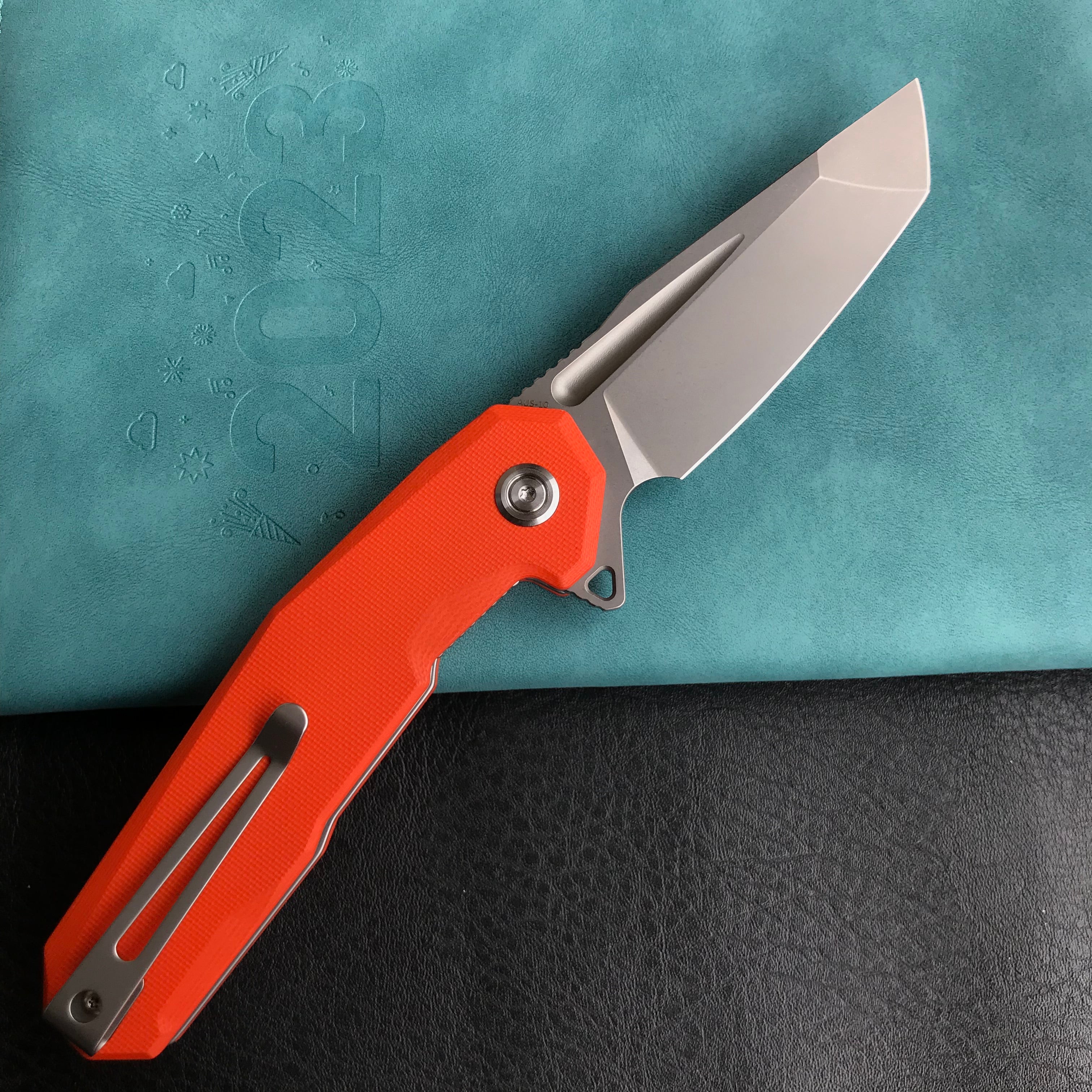 KUBEY KB237I Carve Nest Liner Lock Tactical Folding Knife Orange G10 Handle   3.27'' Bead Blasted AUS-10