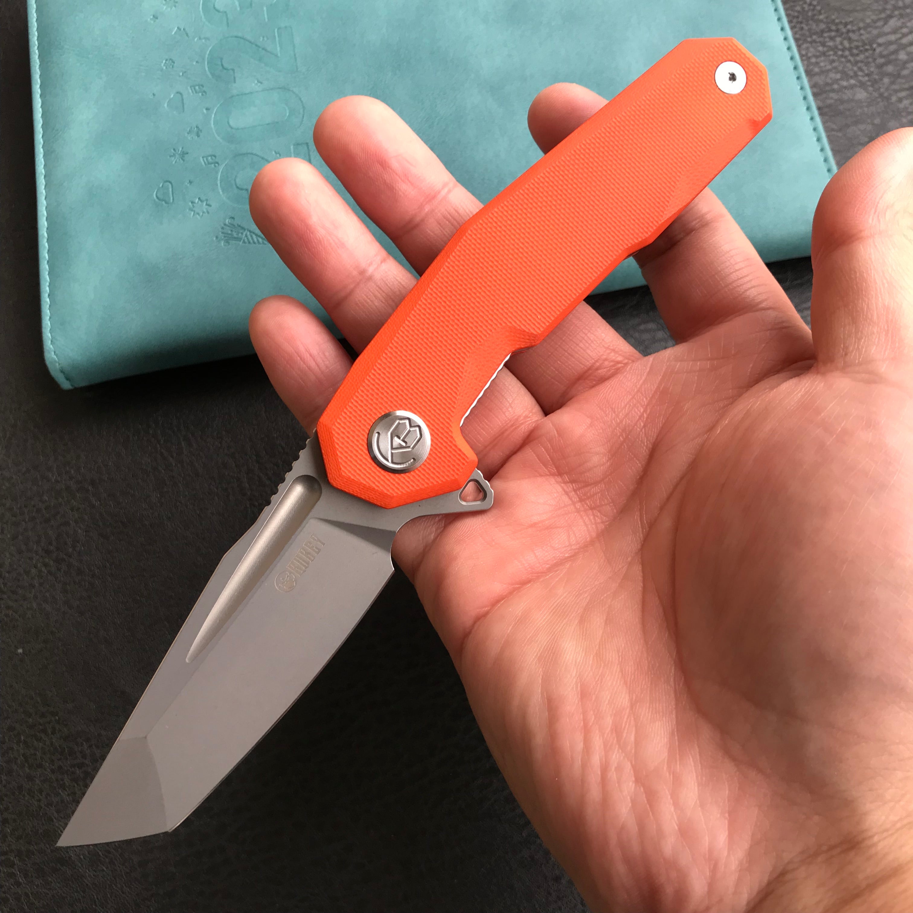 KUBEY KB237I Carve Nest Liner Lock Tactical Folding Knife Orange G10 Handle   3.27'' Bead Blasted AUS-10