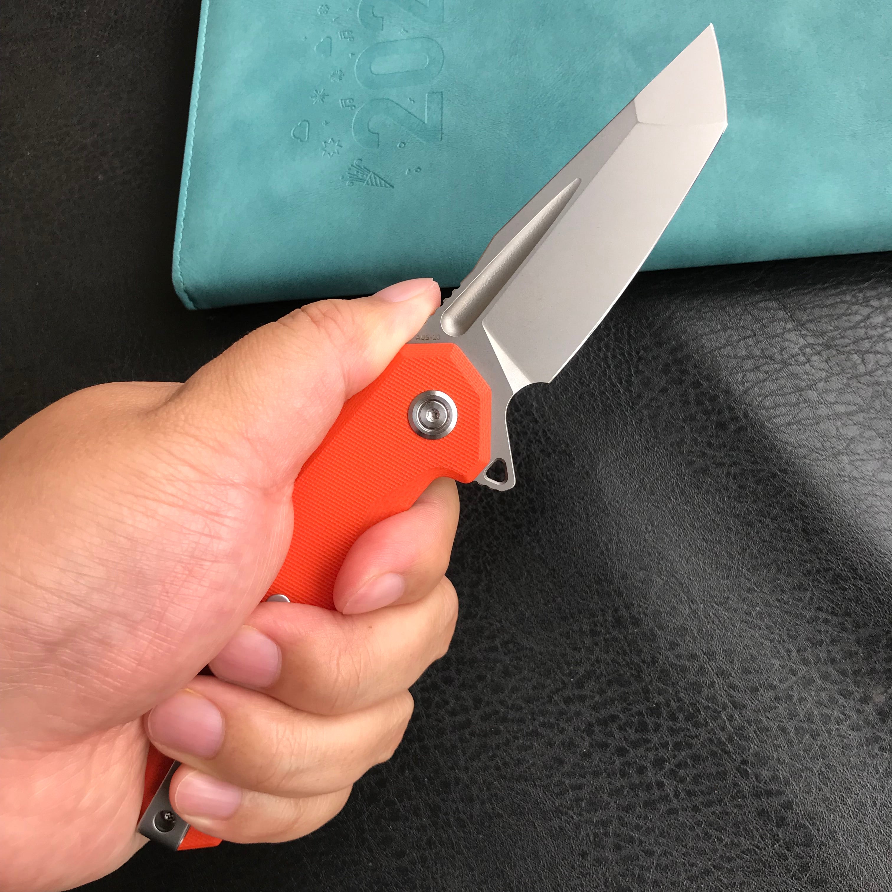 KUBEY KB237I Carve Nest Liner Lock Tactical Folding Knife Orange G10 Handle   3.27'' Bead Blasted AUS-10