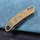 KUBEY KU344F Momentum Sherif Manganas Design Liner Lock Front Flipper / Dual Studs Open Folding Knife Translucent Yellow G10 Handle 3.43" Dark Stonewashed AUS-10