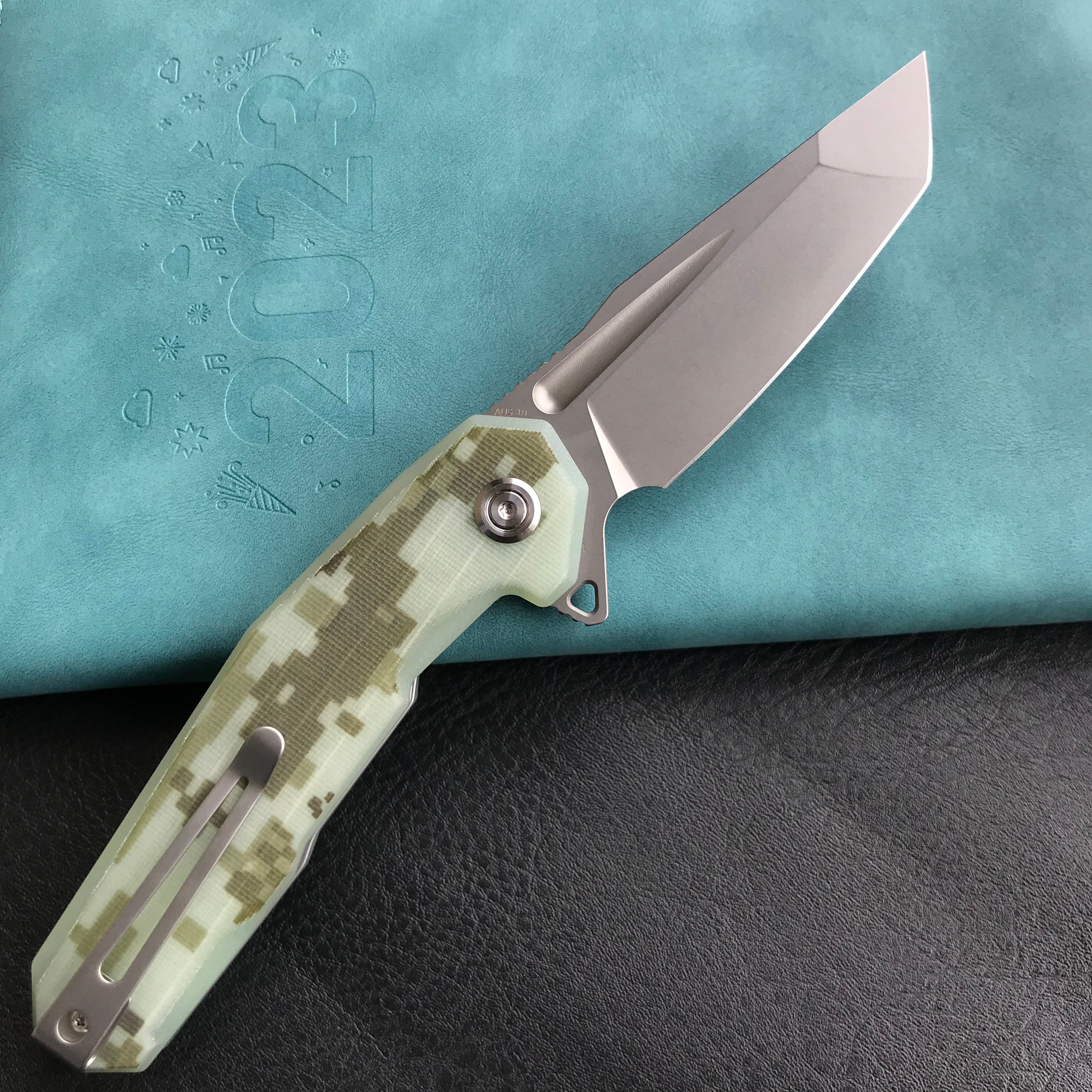 KUBEY KB237H Carve Liner Lock Tactical Folding Knife Camo G10 Handle  3.27'' Blasted Stonewashed AUS-10