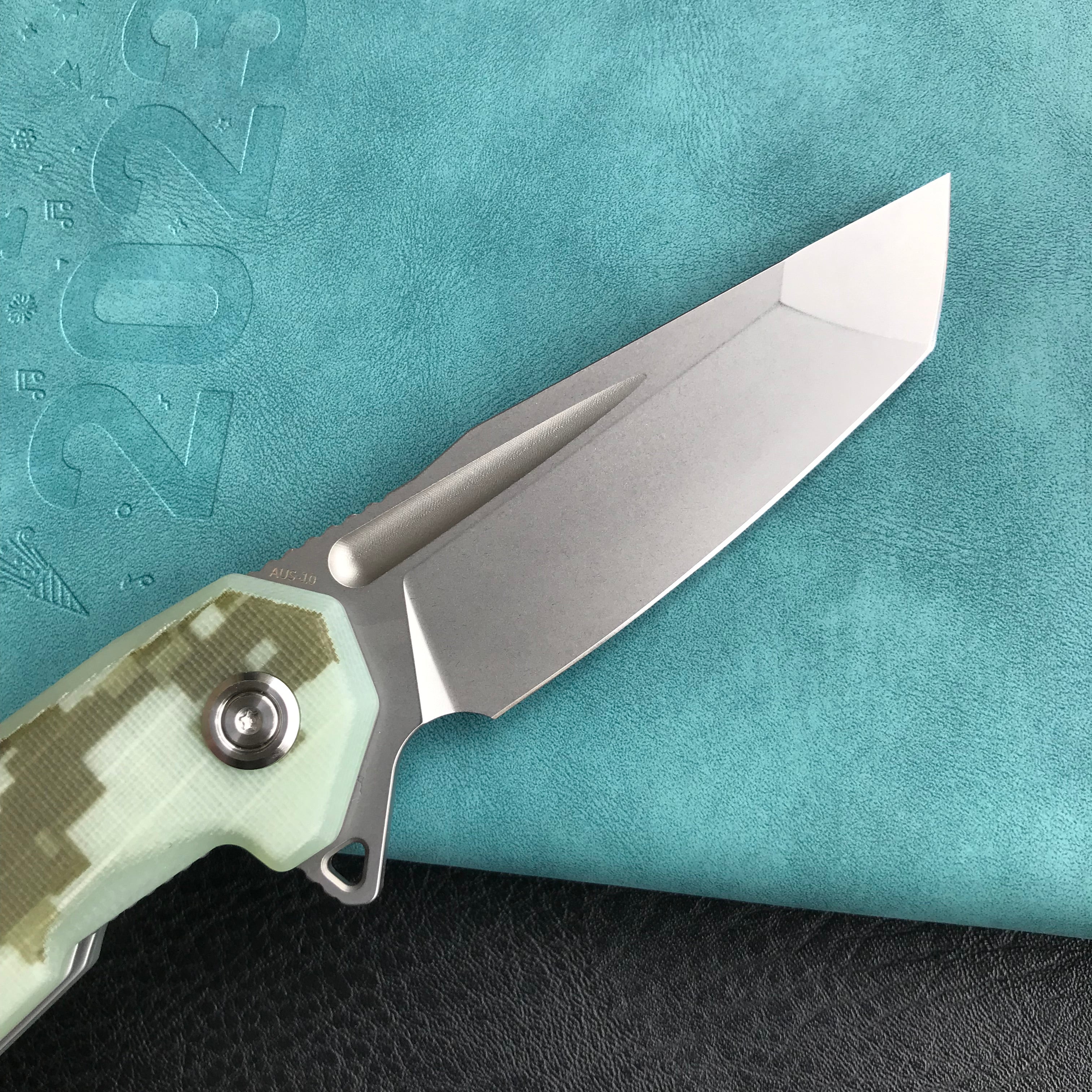 KUBEY KB237H Carve Liner Lock Tactical Folding Knife Camo G10 Handle  3.27'' Blasted Stonewashed AUS-10