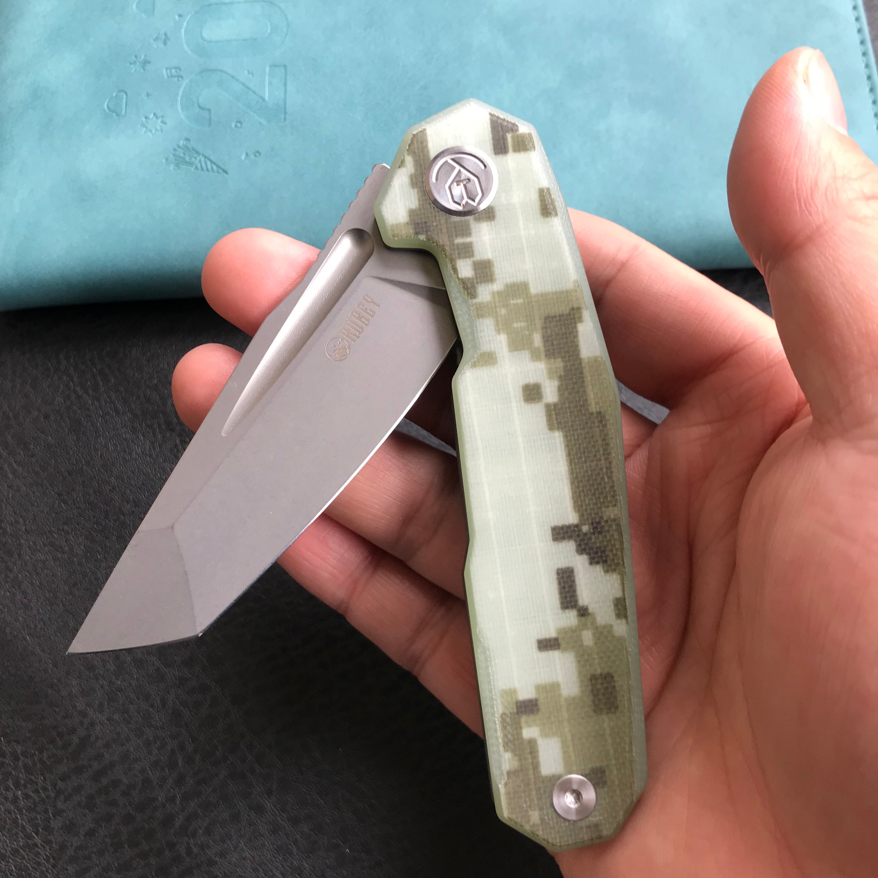 KUBEY KB237H Carve Liner Lock Tactical Folding Knife Camo G10 Handle  3.27'' Blasted Stonewashed AUS-10