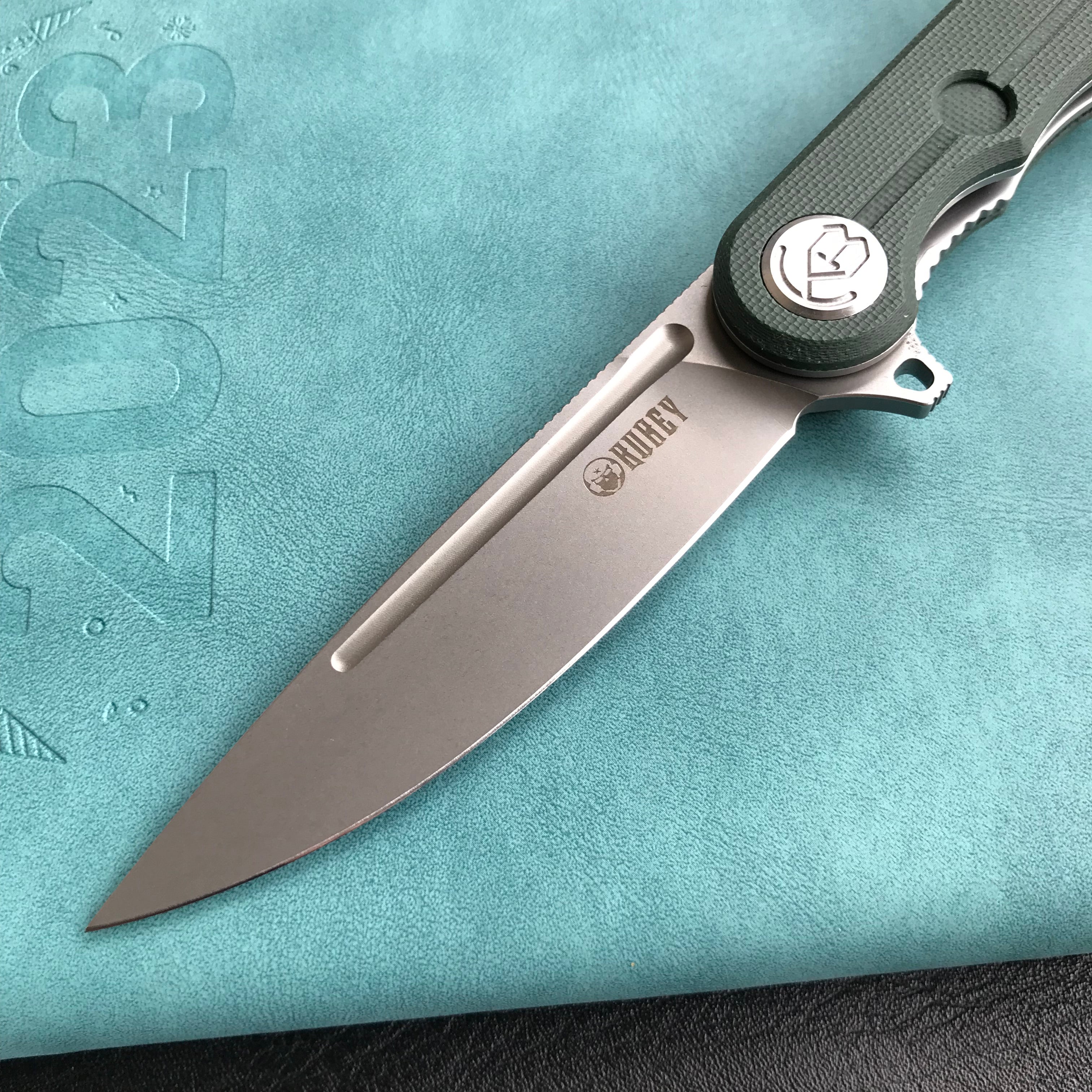 KUBEY  KU312F Mizo Liner Lock Flipper Folding Knife Green G10 Handle 3.15" Bead Blasted AUS-10