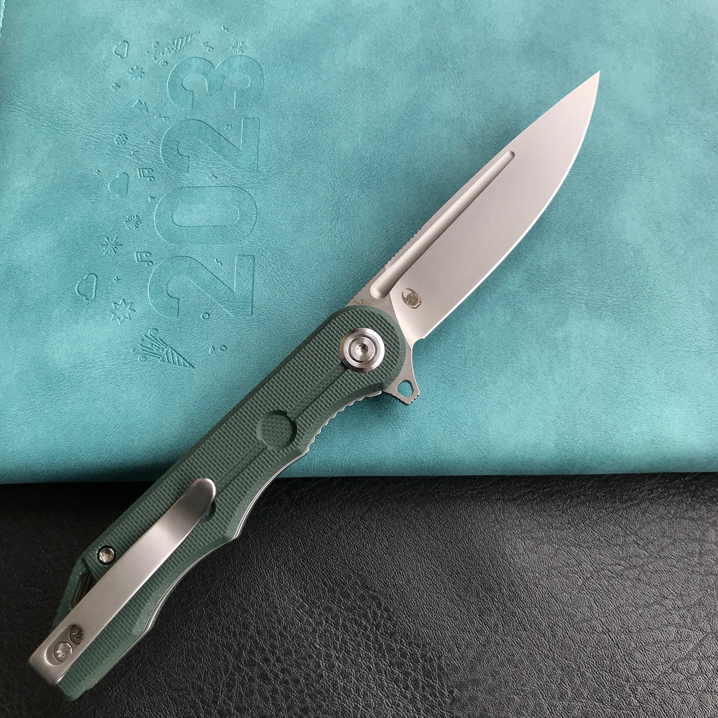 KUBEY  KU312F Mizo Liner Lock Flipper Folding Knife Green G10 Handle 3.15" Bead Blasted AUS-10