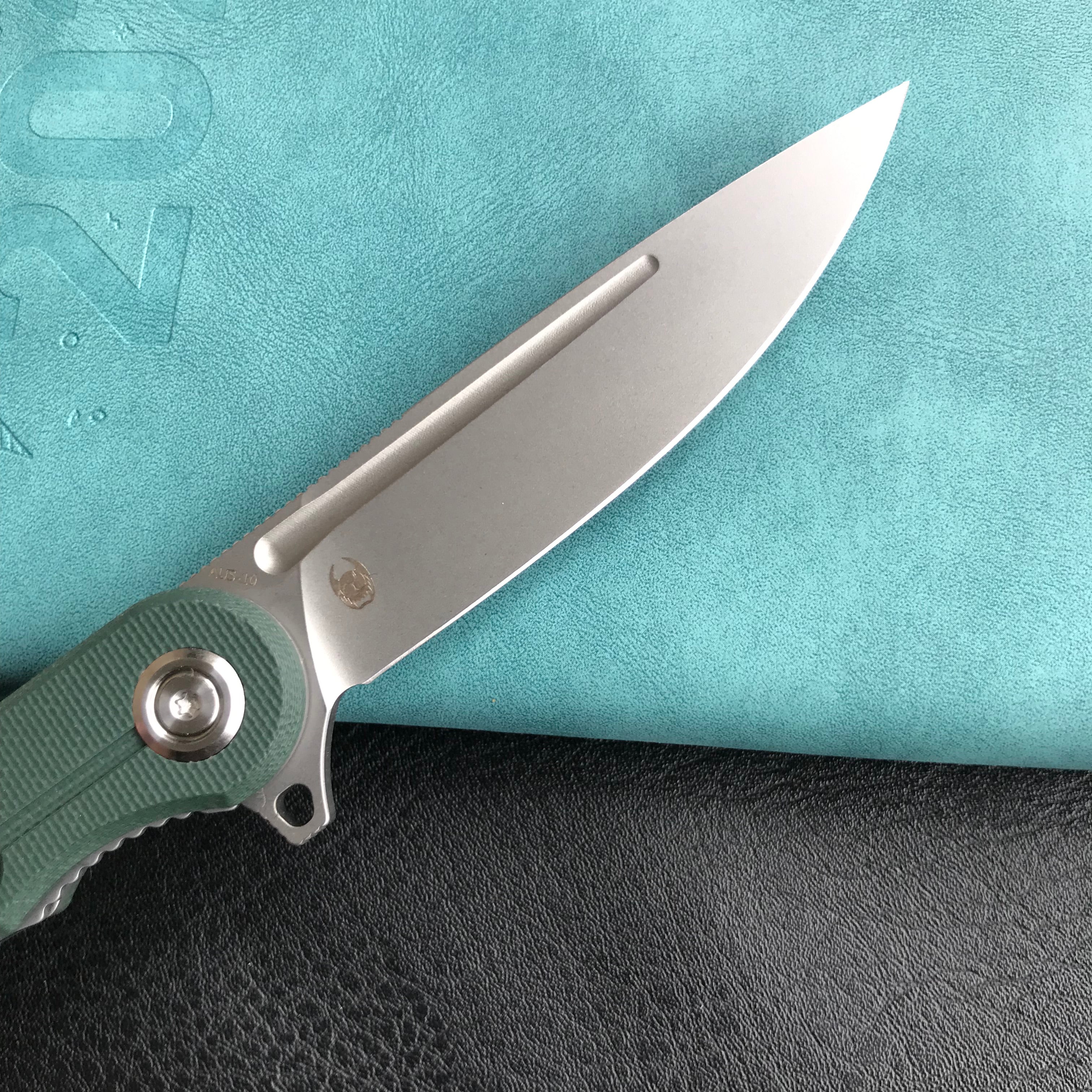 KUBEY  KU312F Mizo Liner Lock Flipper Folding Knife Green G10 Handle 3.15" Bead Blasted AUS-10