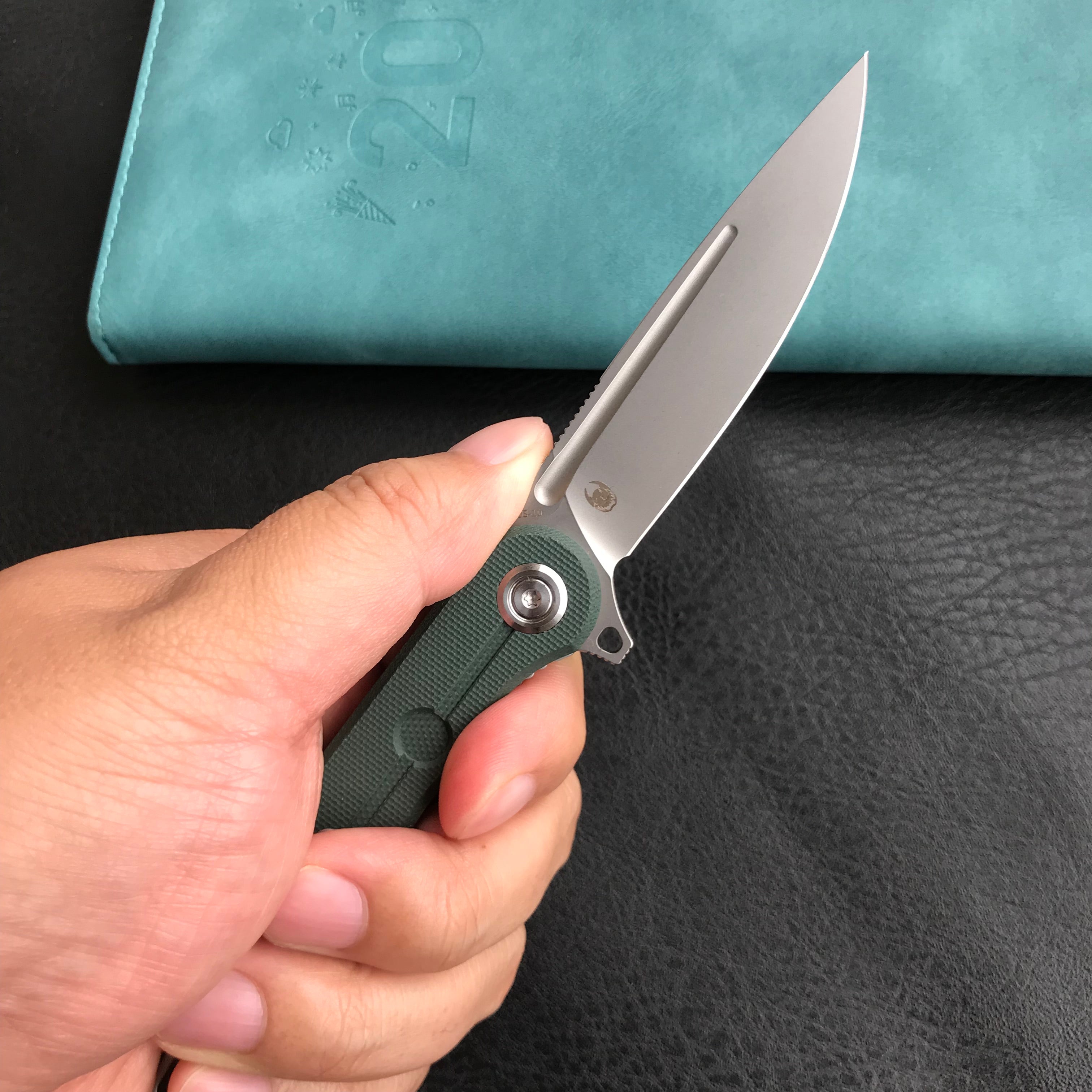 KUBEY  KU312F Mizo Liner Lock Flipper Folding Knife Green G10 Handle 3.15" Bead Blasted AUS-10