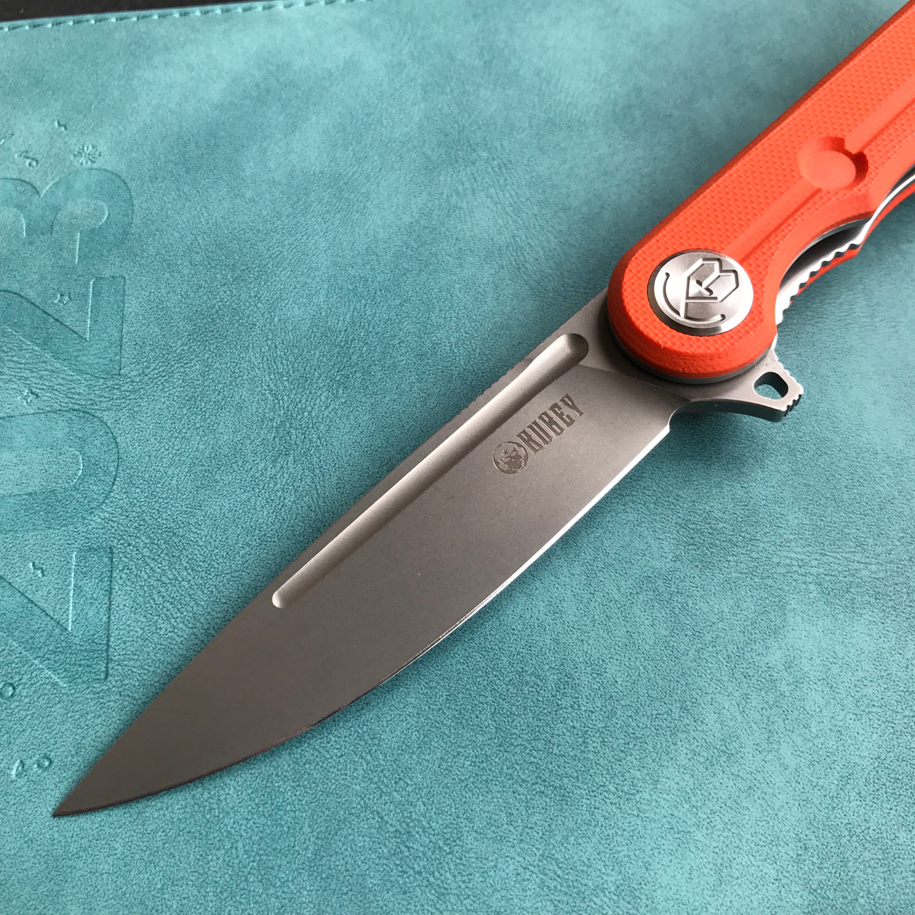 KUBEY KU312I Mizo Liner Lock Flipper Folding Knife Orange G10 Handle 3.15" Bead Blasted AUS-10