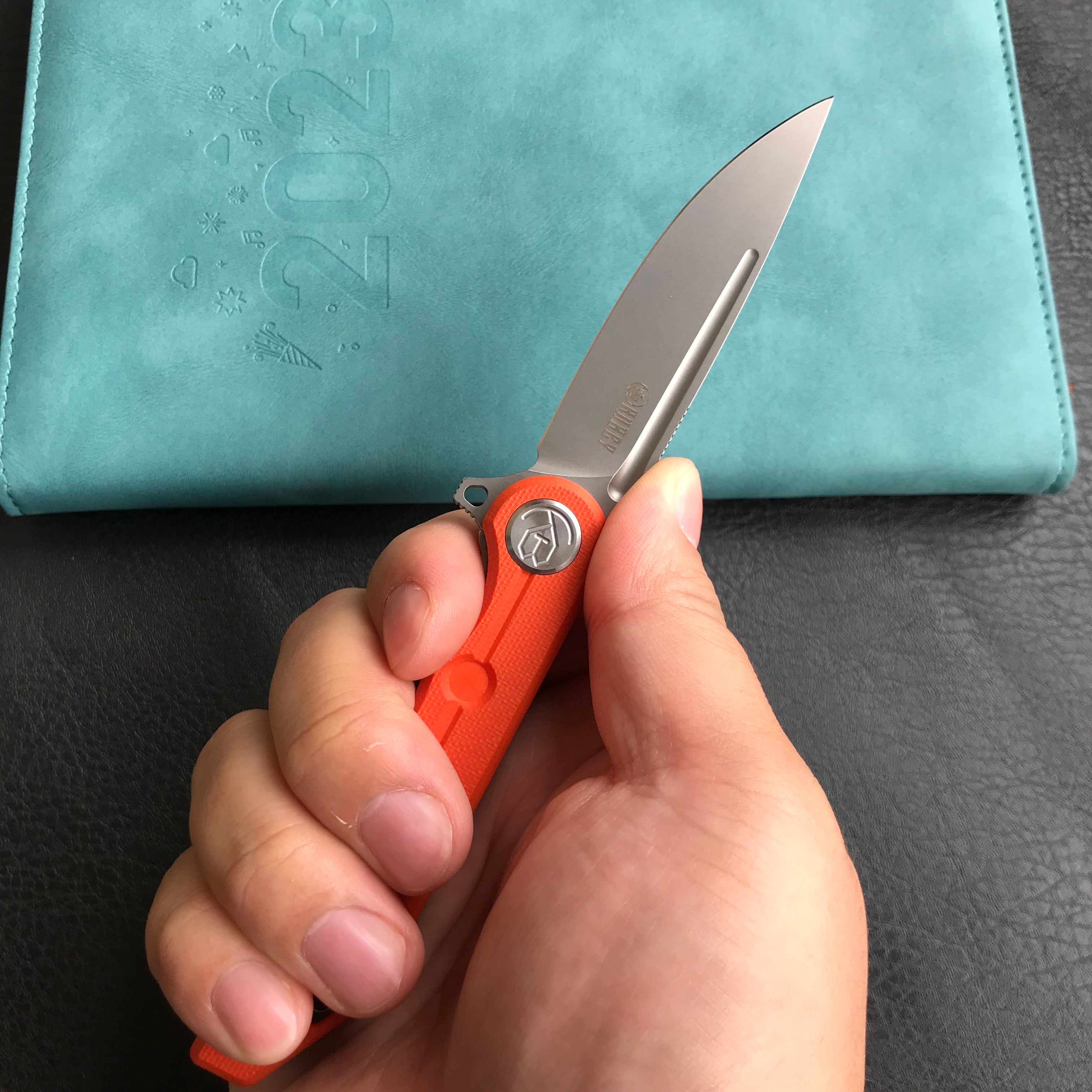 KUBEY KU312I Mizo Liner Lock Flipper Folding Knife Orange G10 Handle 3.15" Bead Blasted AUS-10