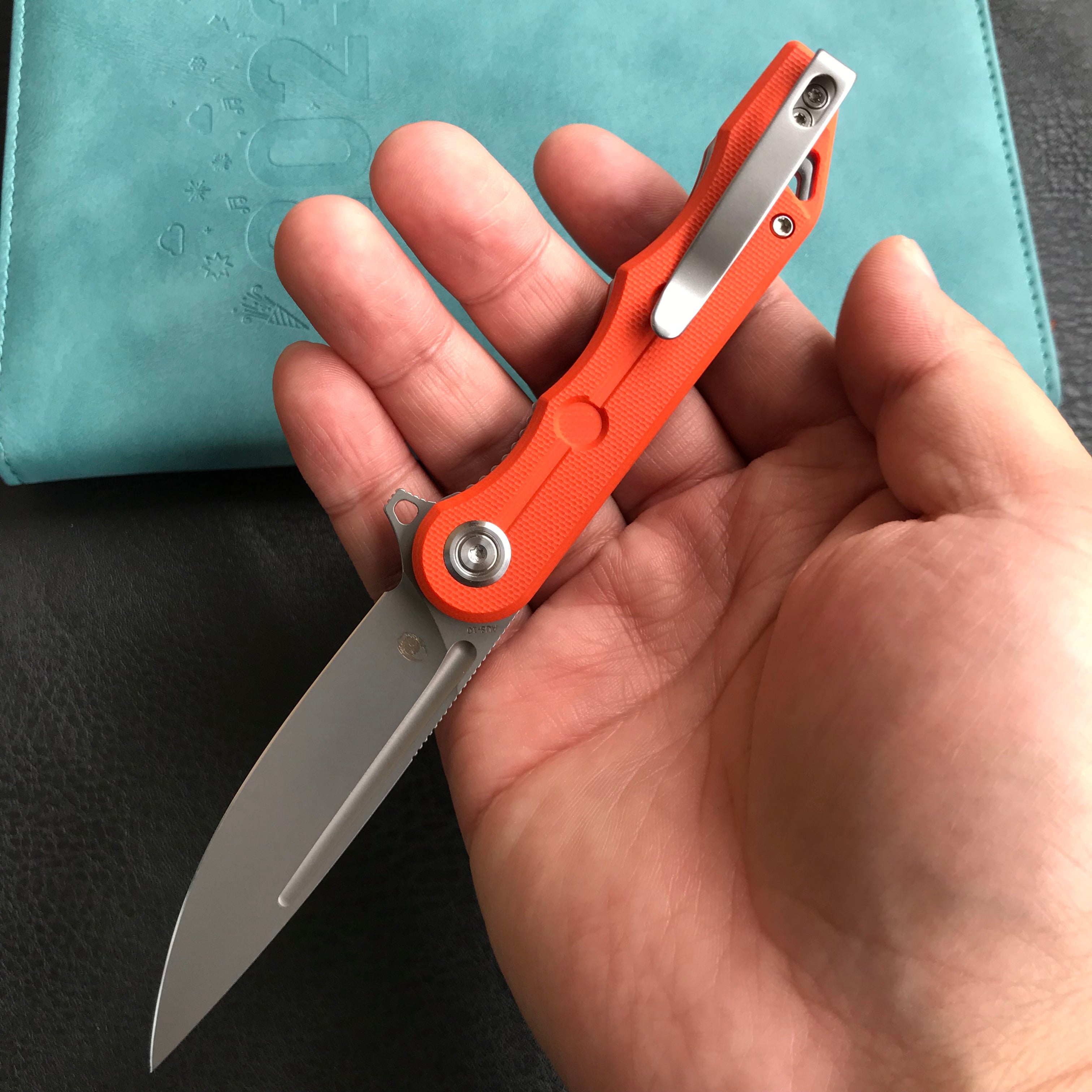 KUBEY KU312I Mizo Liner Lock Flipper Folding Knife Orange G10 Handle 3.15" Bead Blasted AUS-10