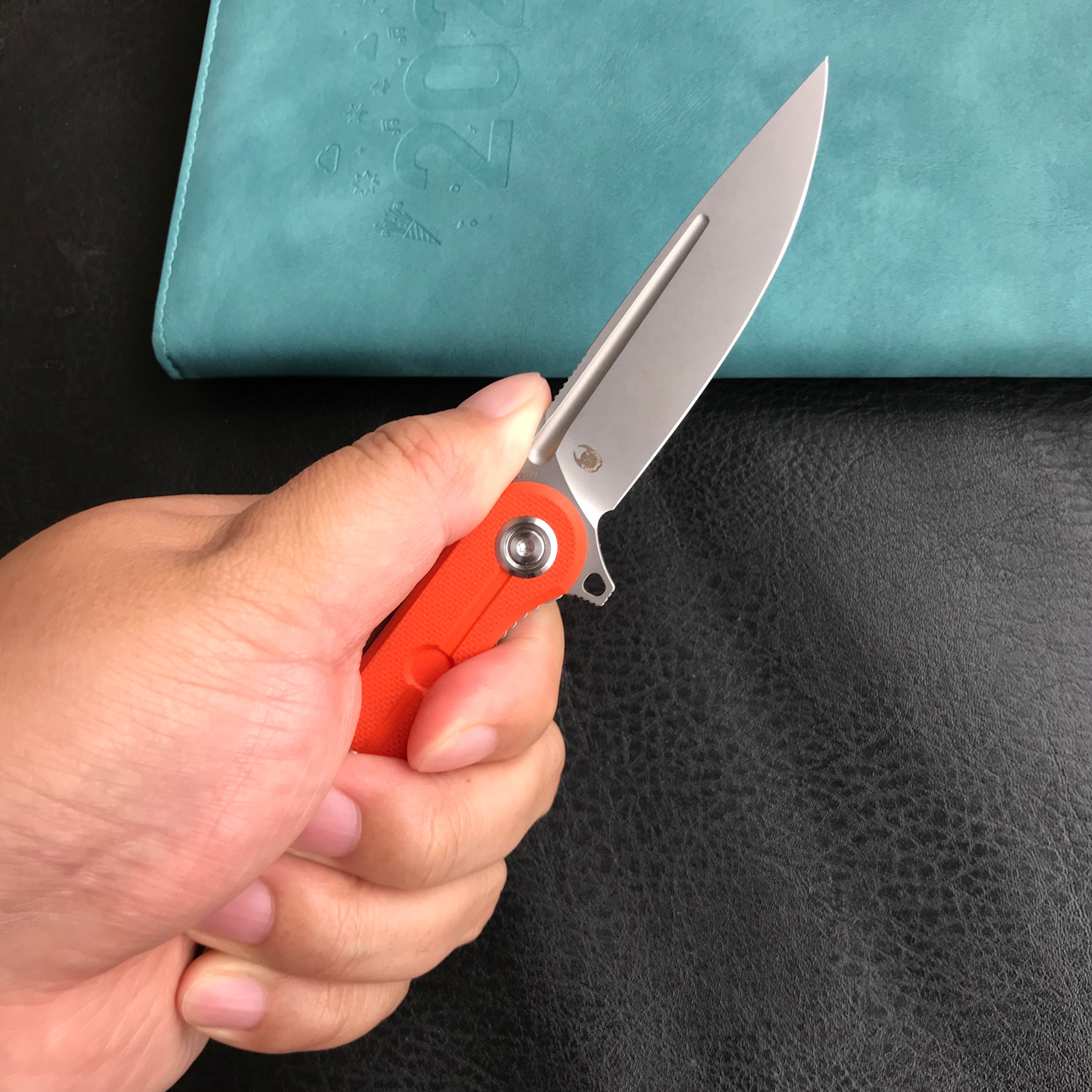 KUBEY KU312I Mizo Liner Lock Flipper Folding Knife Orange G10 Handle 3.15" Bead Blasted AUS-10