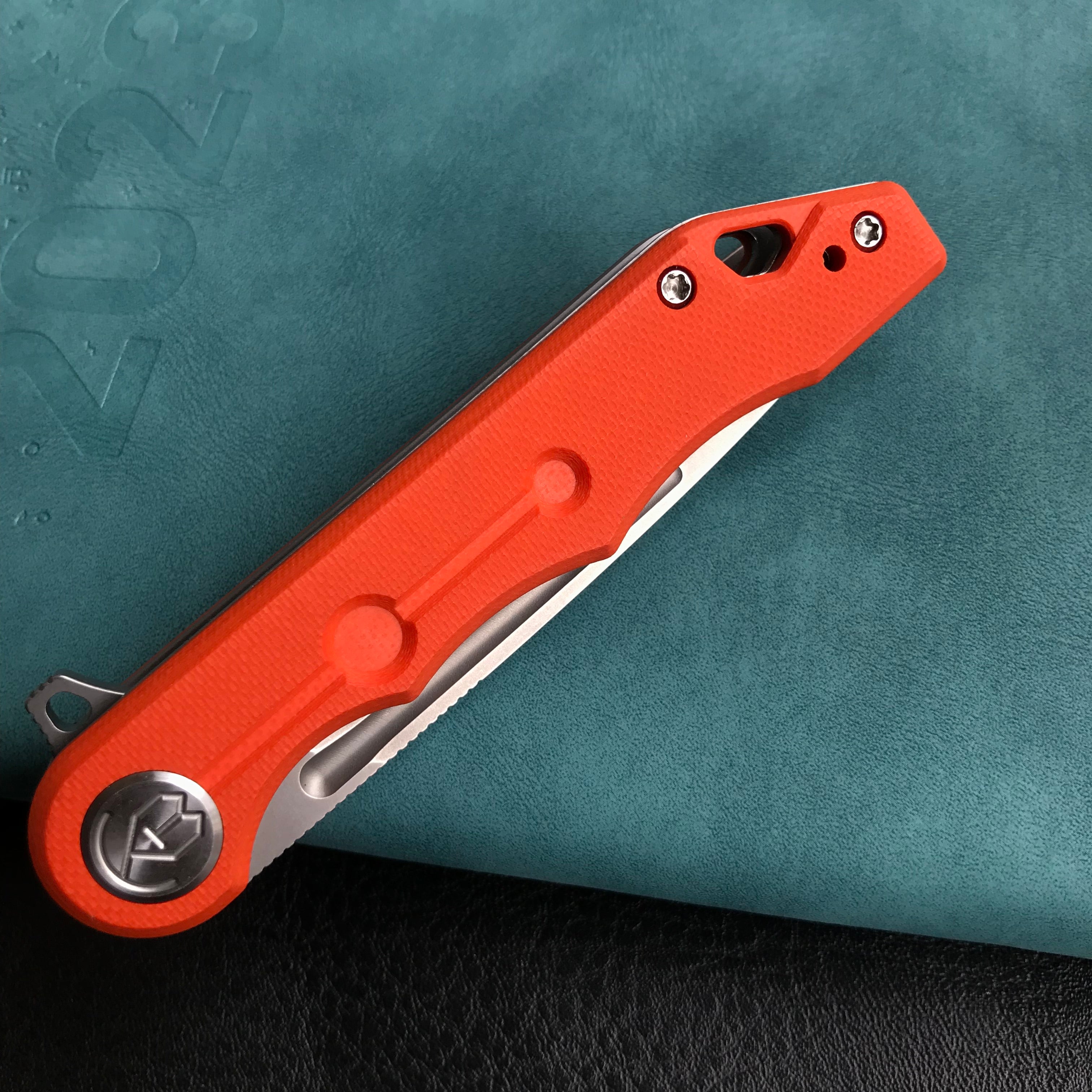 KUBEY KU312I Mizo Liner Lock Flipper Folding Knife Orange G10 Handle 3.15" Bead Blasted AUS-10