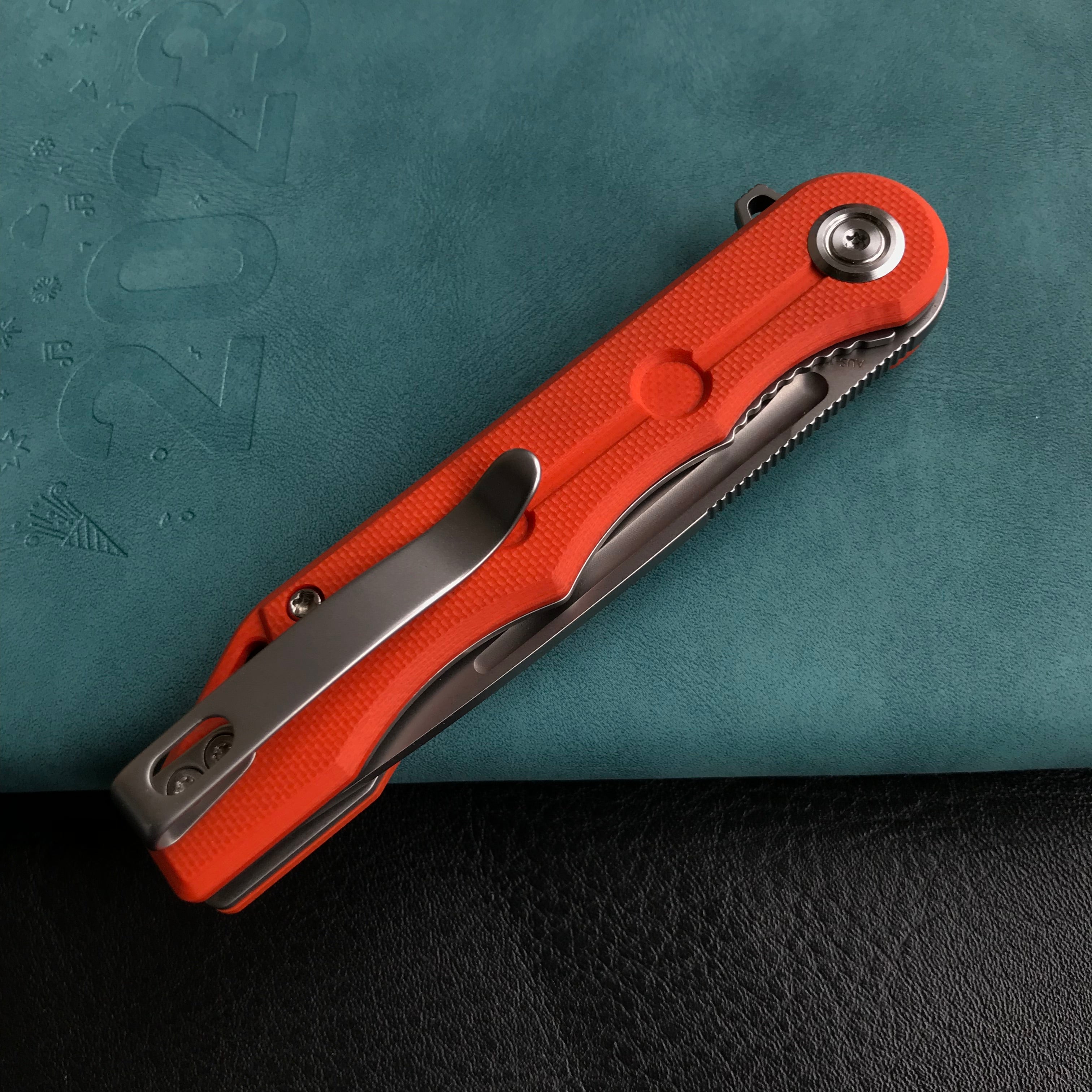 KUBEY KU312I Mizo Liner Lock Flipper Folding Knife Orange G10 Handle 3.15" Bead Blasted AUS-10