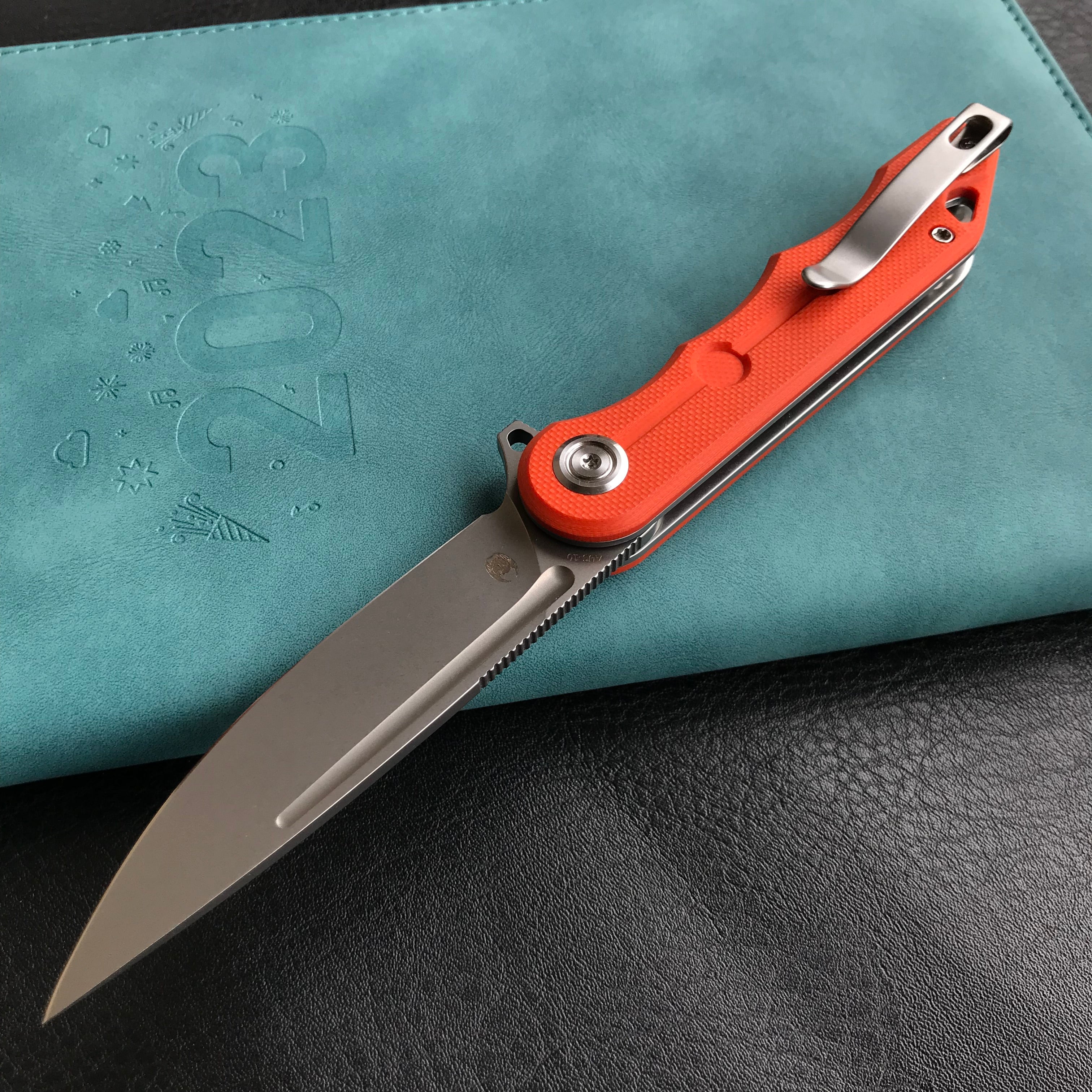 KUBEY KU312I Mizo Liner Lock Flipper Folding Knife Orange G10 Handle 3.15" Bead Blasted AUS-10