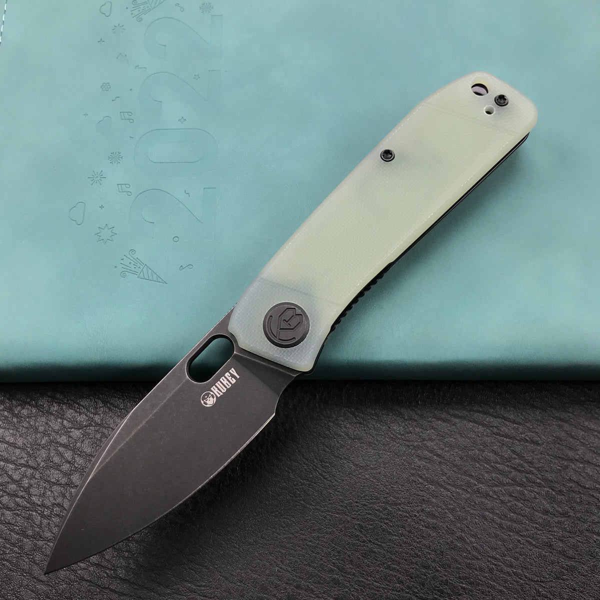 KUBEY KU2104C EDC Folding Knife Jade G10 Handle 2.95" Dark Stonewashed 14C28N