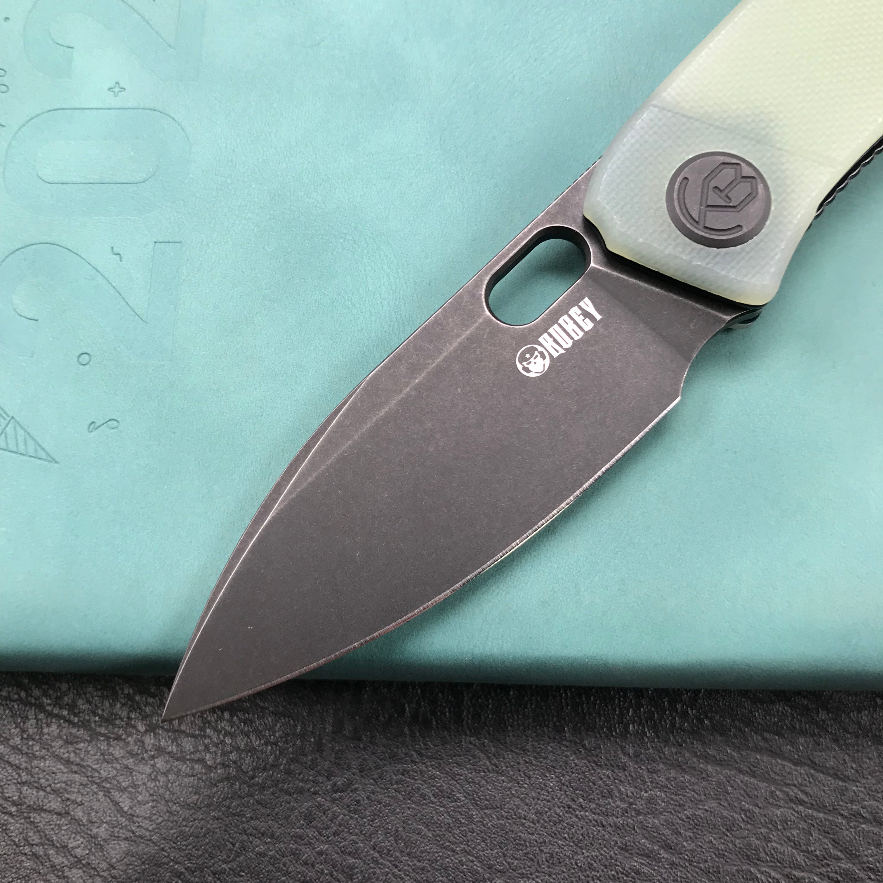 KUBEY KU2104C EDC Folding Knife Jade G10 Handle 2.95" Dark Stonewashed 14C28N