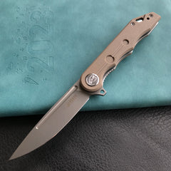 KUBEY KU312H Mizo Liner Lock Flipper Folding Knife Tan G10 Handle 3.15" Bead Blasted AUS-10