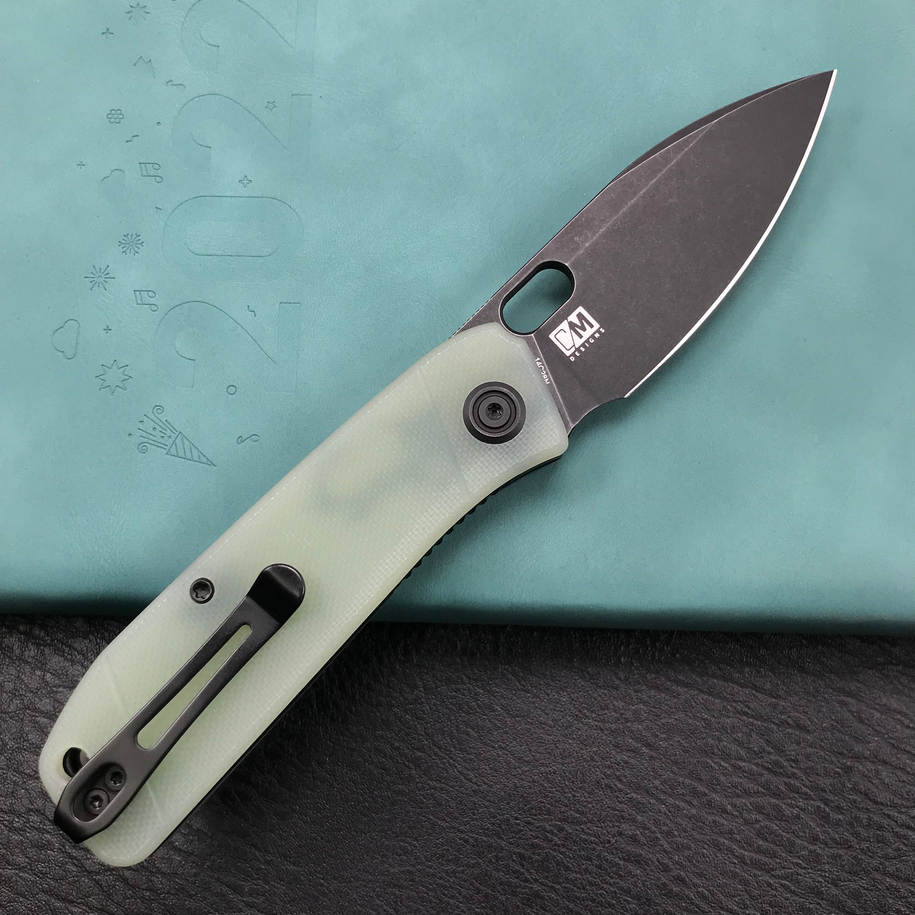 KUBEY KU2104C EDC Folding Knife Jade G10 Handle 2.95" Dark Stonewashed 14C28N