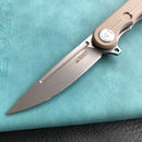 KUBEY KU312H Mizo Liner Lock Flipper Folding Knife Tan G10 Handle 3.15" Bead Blasted AUS-10
