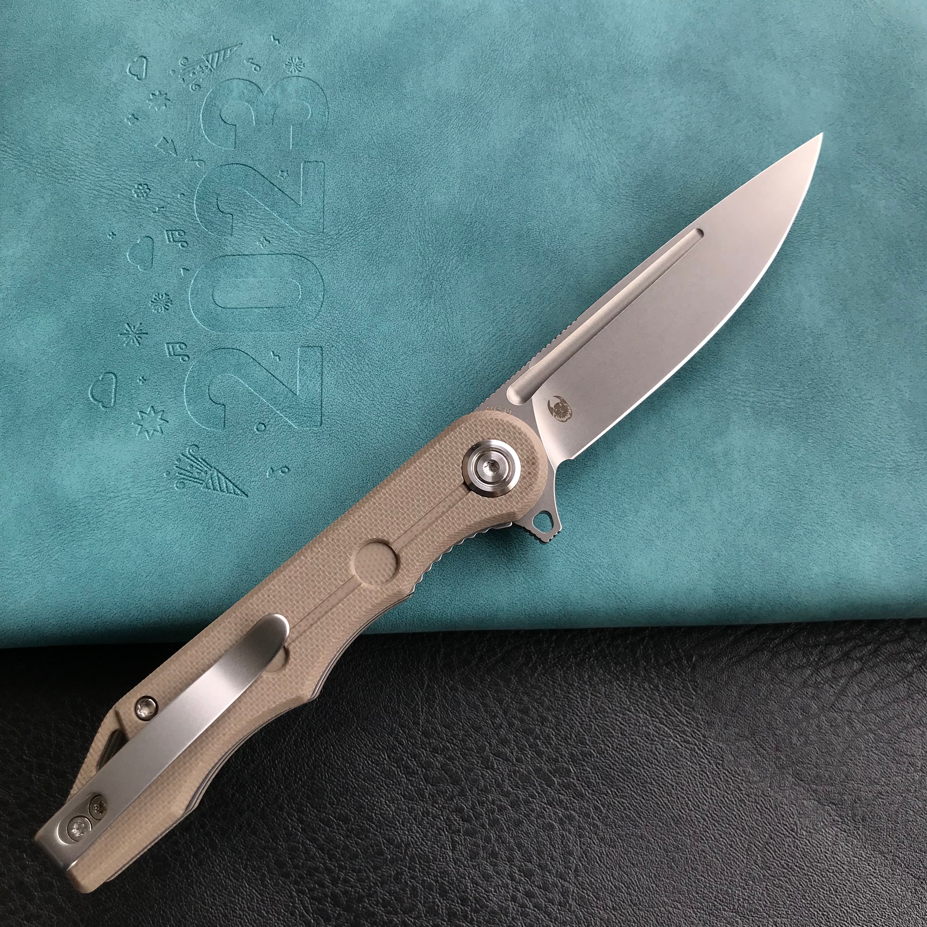 KUBEY KU312H Mizo Liner Lock Flipper Folding Knife Tan G10 Handle 3.15" Bead Blasted AUS-10