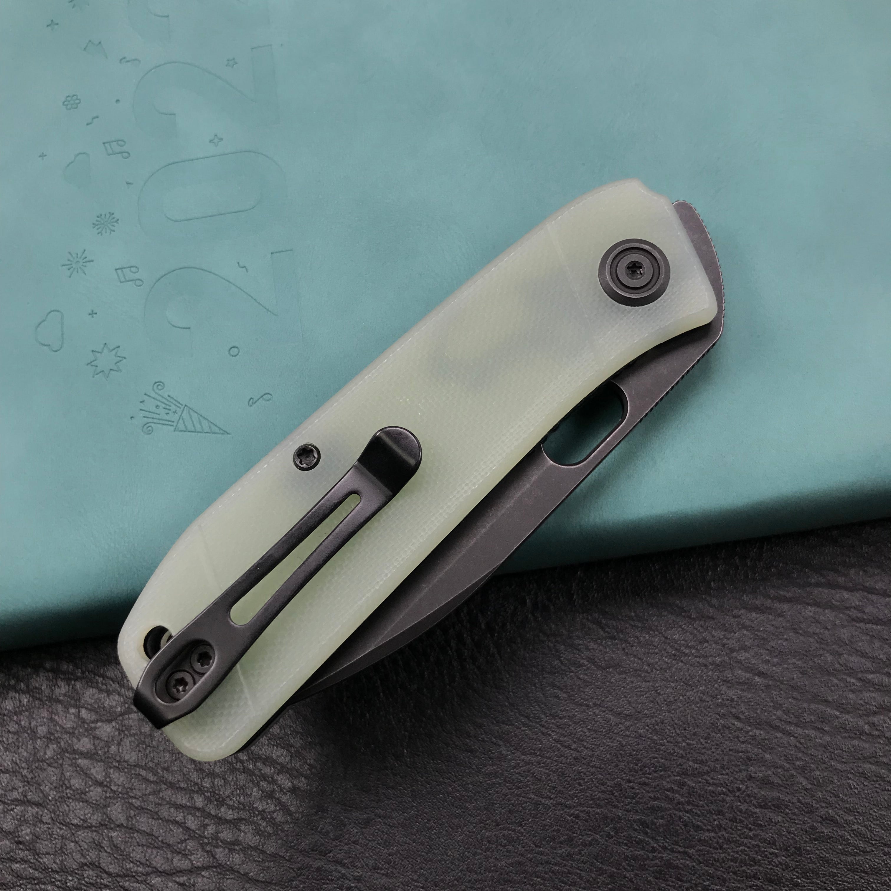 KUBEY KU2104C EDC Folding Knife Jade G10 Handle 2.95" Dark Stonewashed 14C28N