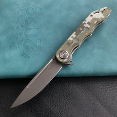 KUBEY KU312E Mizo Liner Lock Flipper Folding Knife Camo G10 Handle 3.15" Bead Blasted AUS-10