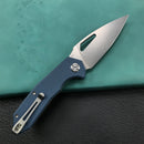 KUBEY KU122B Liner Lock Thumb Open Folding Knife Denim Blue G10 Handle 3.11" Bead Blasted Stonewashed D2