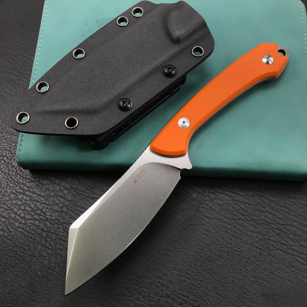 KUBEY KU302 Fixed Knife Orange G10 Handle Bead Blasted Stonewashed D2