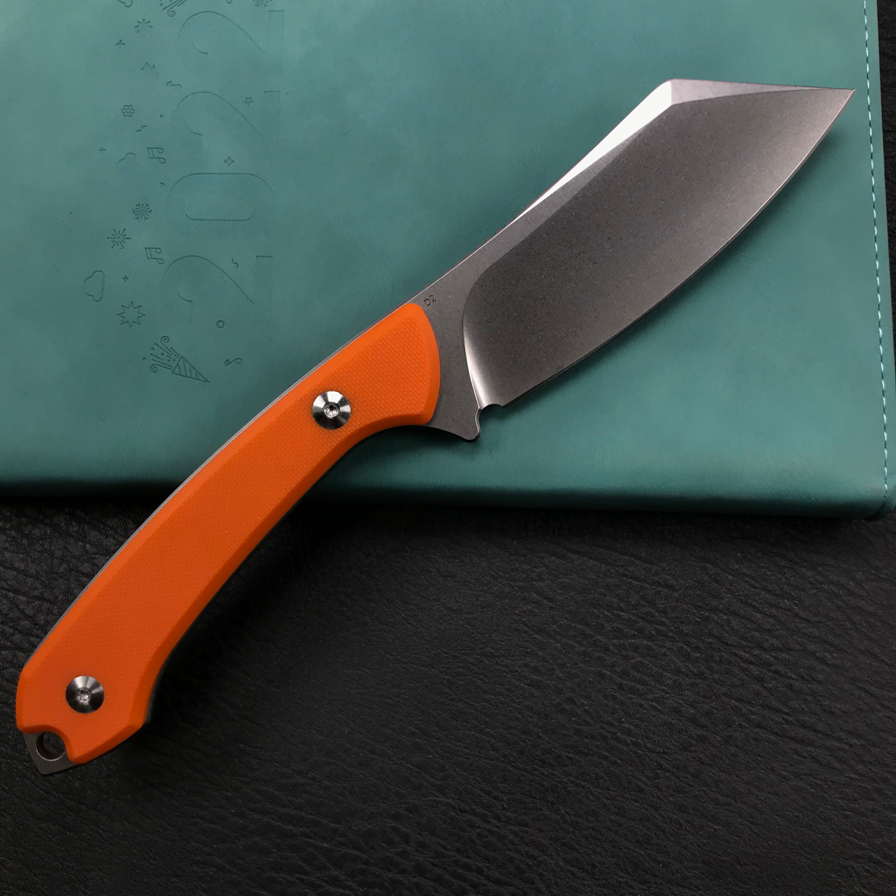 KUBEY KU302 Fixed Knife Orange G10 Handle Bead Blasted Stonewashed D2