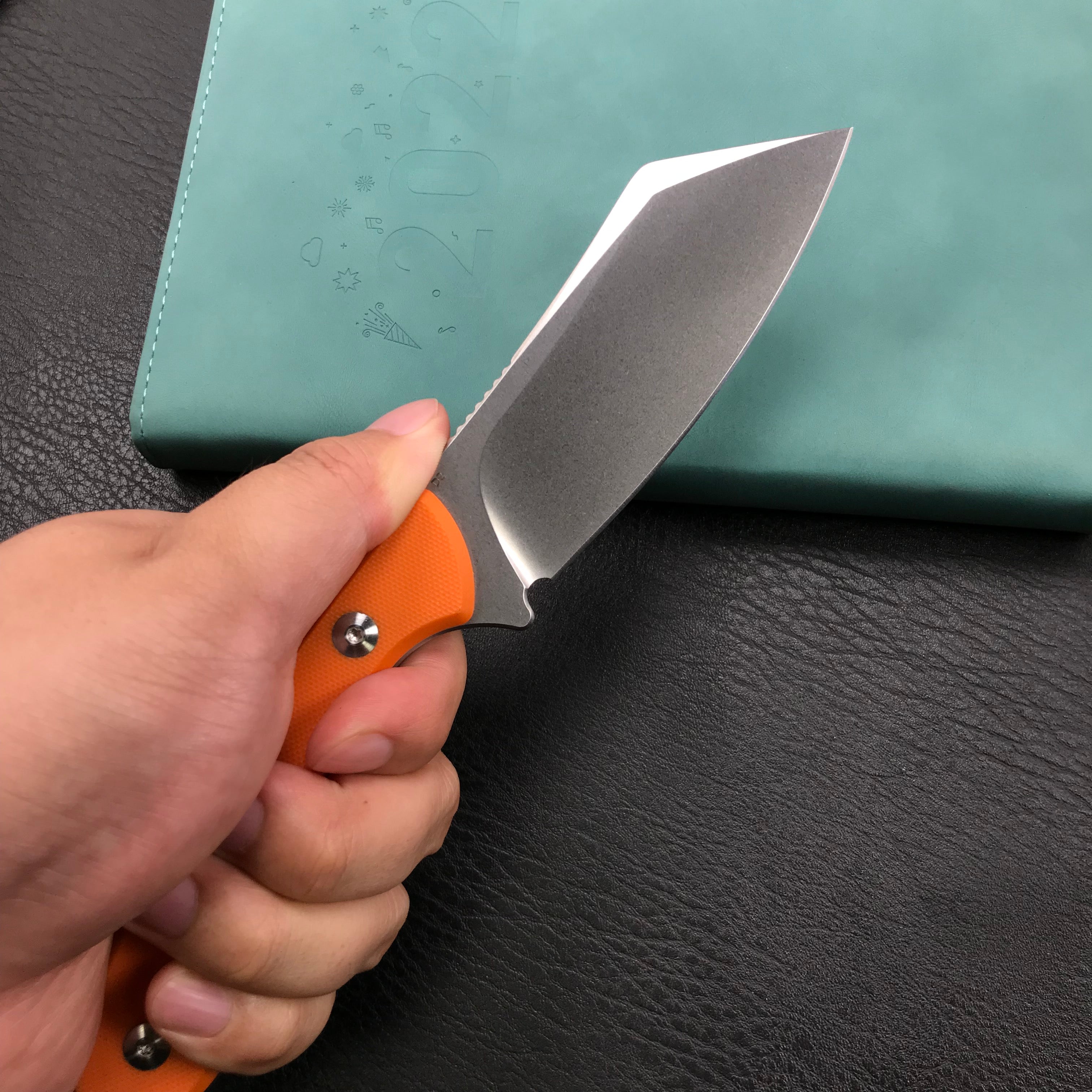 KUBEY KU302 Fixed Knife Orange G10 Handle Bead Blasted Stonewashed D2