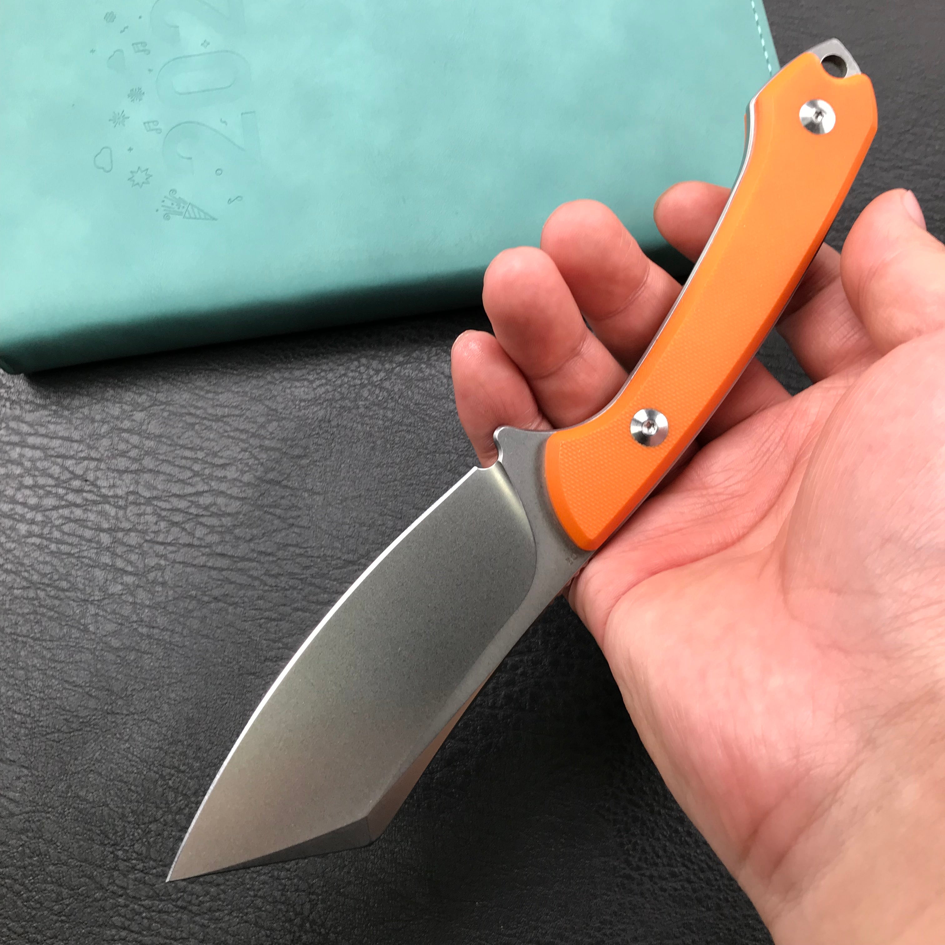 KUBEY KU302 Fixed Knife Orange G10 Handle Bead Blasted Stonewashed D2