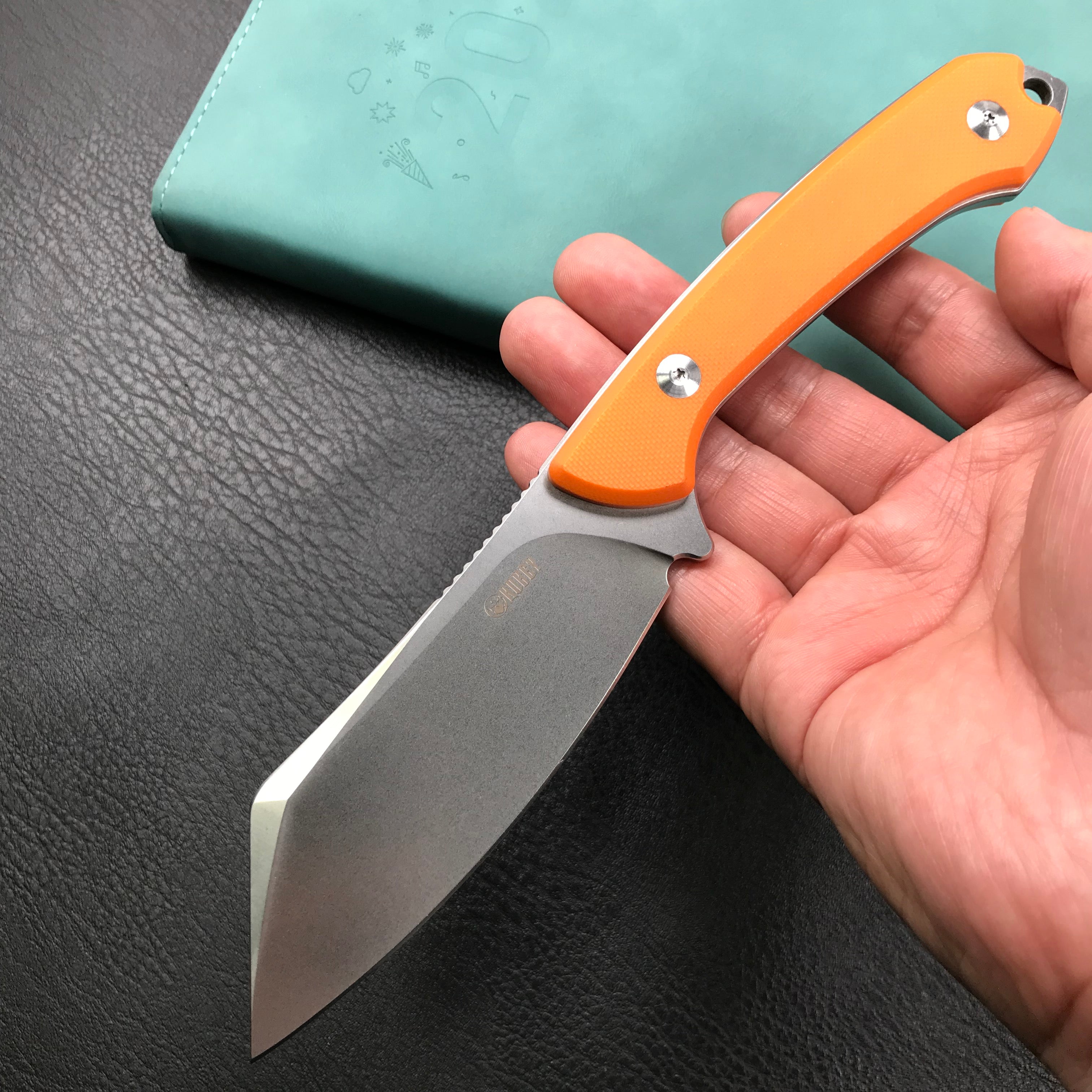 KUBEY KU302 Fixed Knife Orange G10 Handle Bead Blasted Stonewashed D2