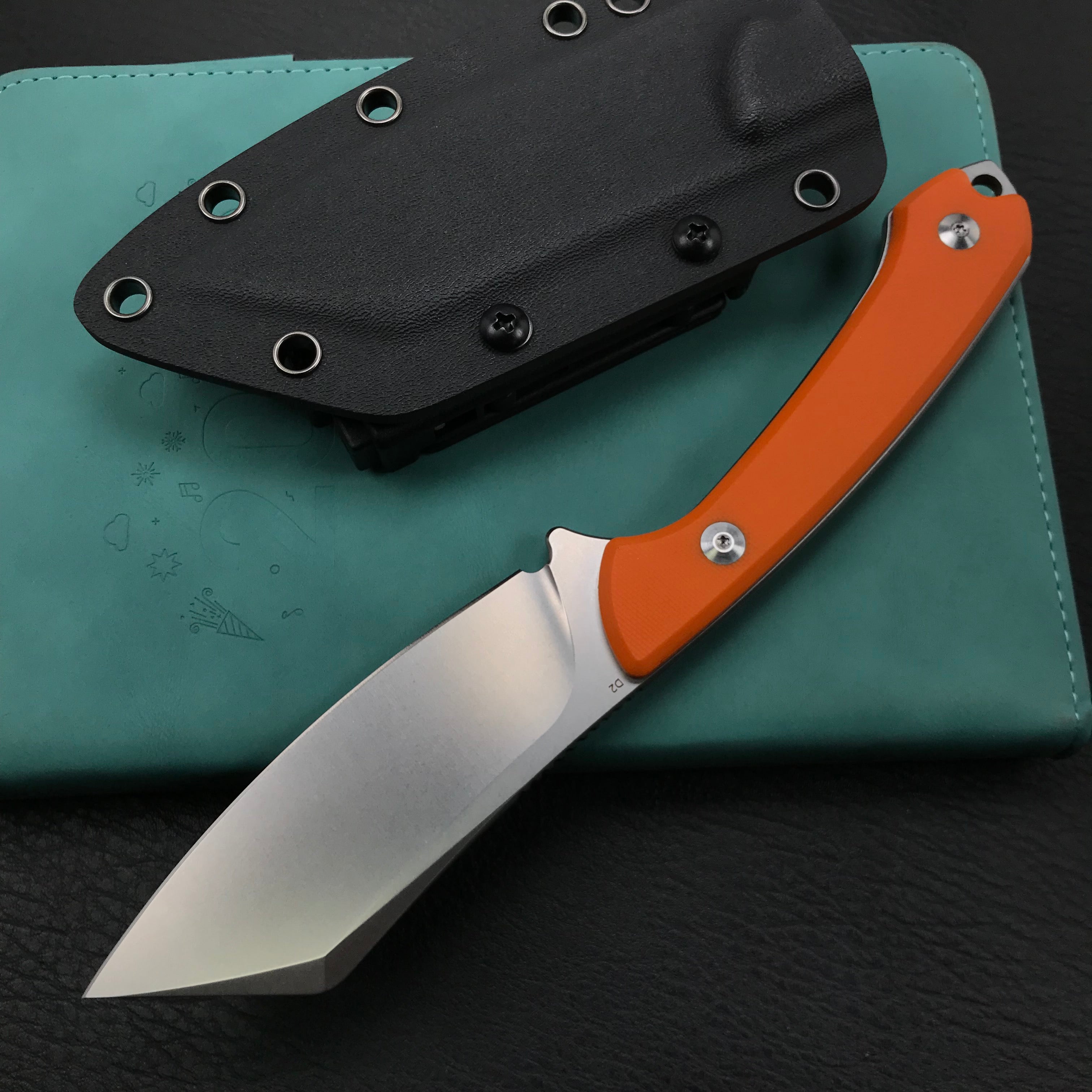 KUBEY KU302 Fixed Knife Orange G10 Handle Bead Blasted Stonewashed D2