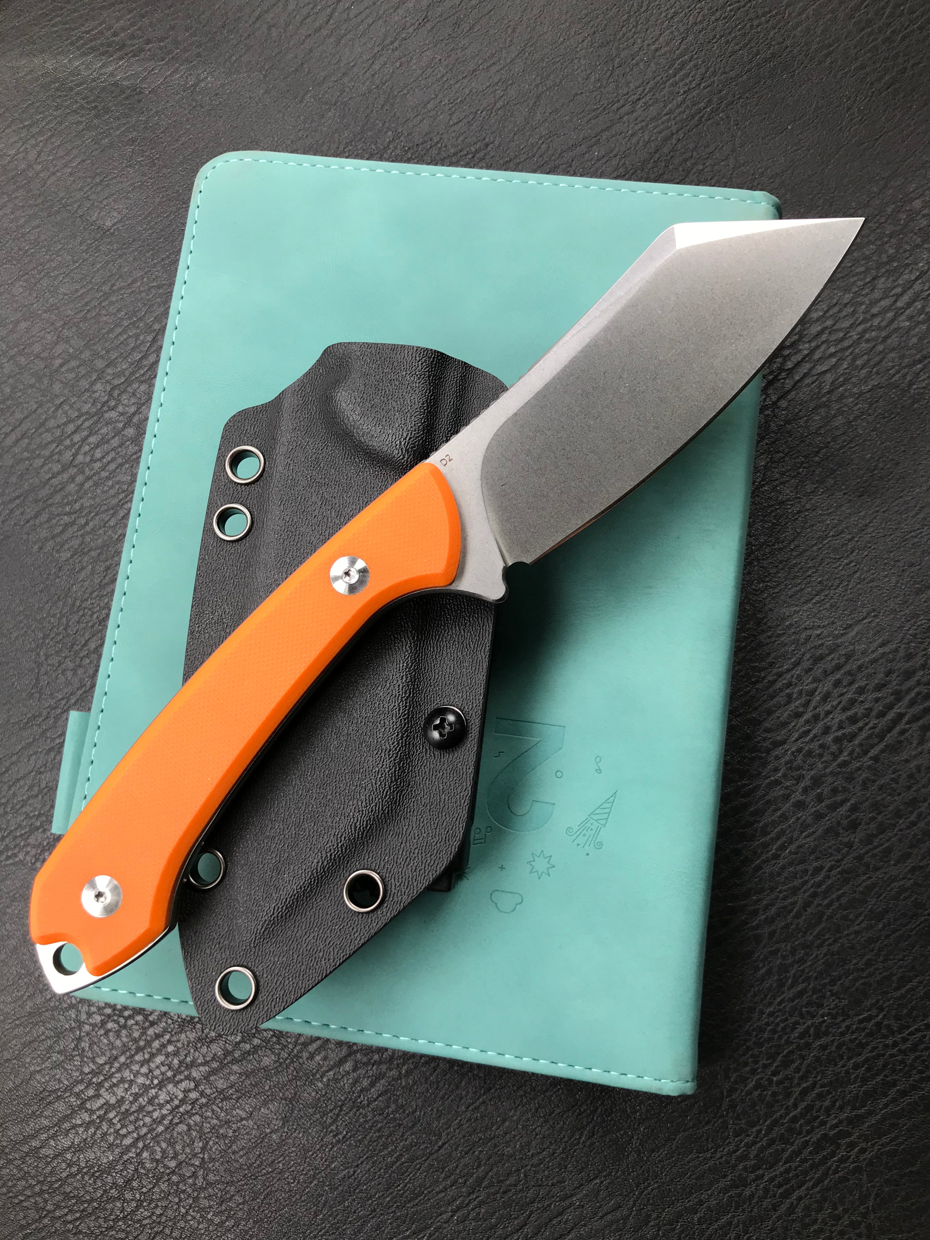 KUBEY KU302 Fixed Knife Orange G10 Handle Bead Blasted Stonewashed D2