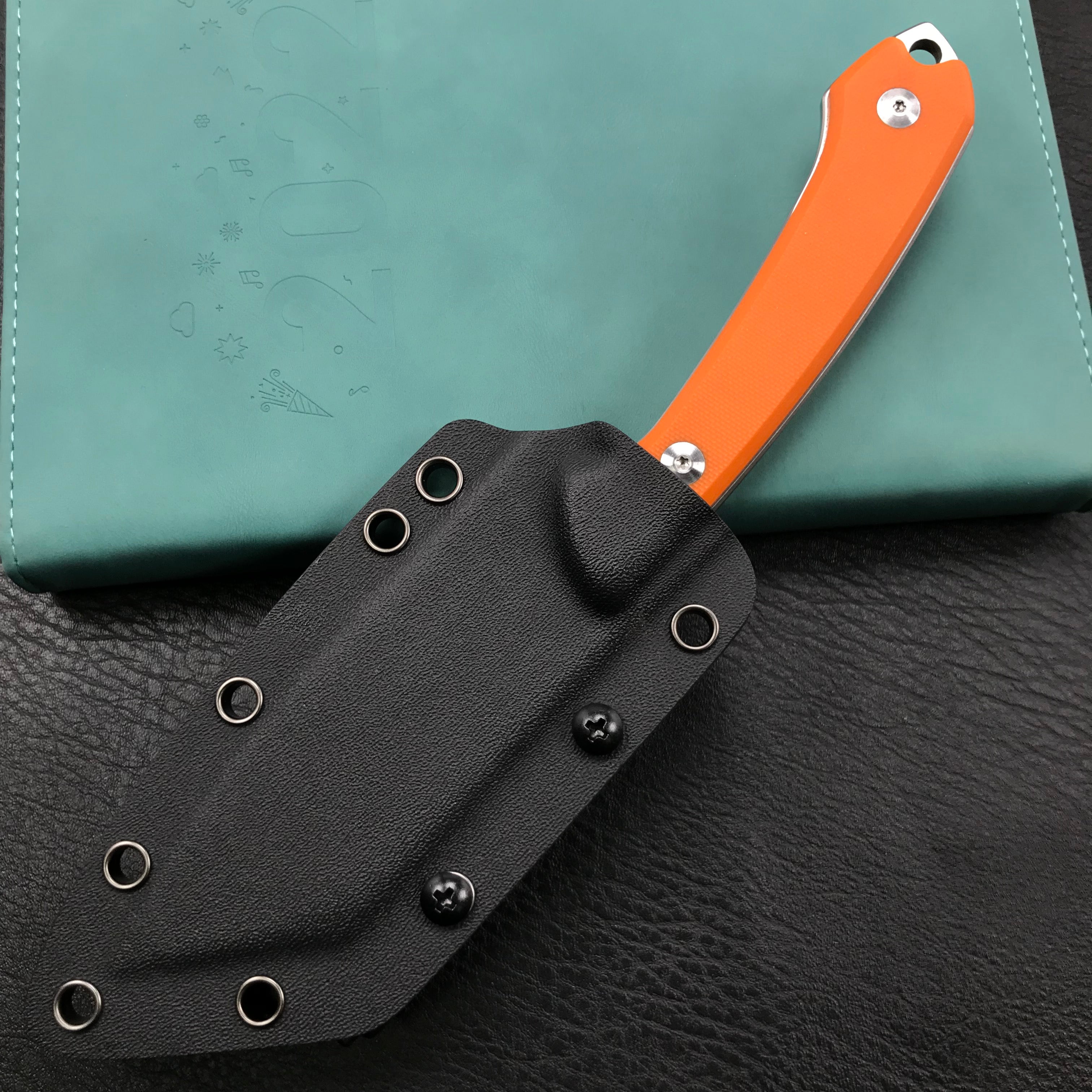 KUBEY KU302 Fixed Knife Orange G10 Handle Bead Blasted Stonewashed D2