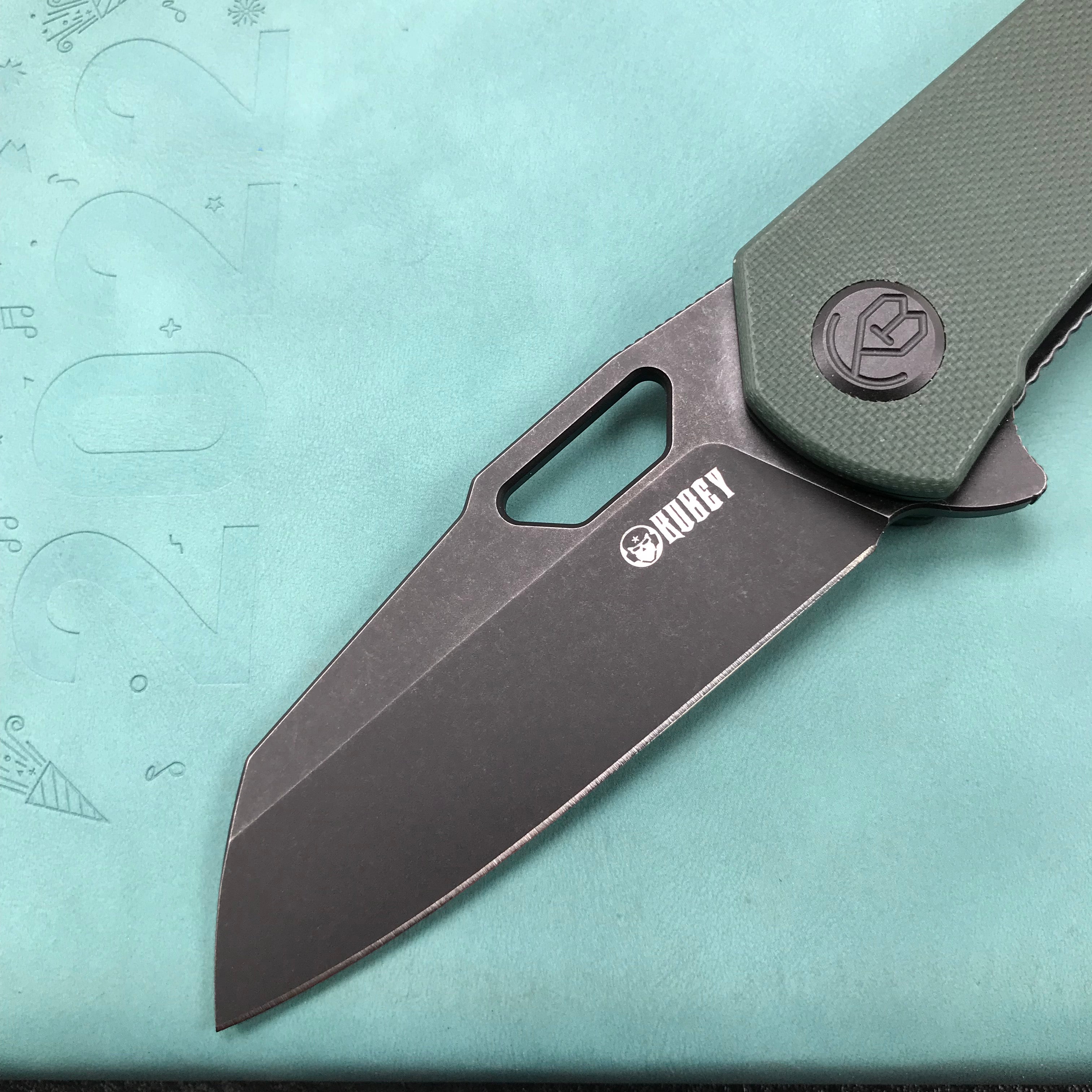 KUBEY KU332D  Liner Lock Flipper Folding Knife Dark green  G10 Handle 2.91" Dark Stonewashed D2