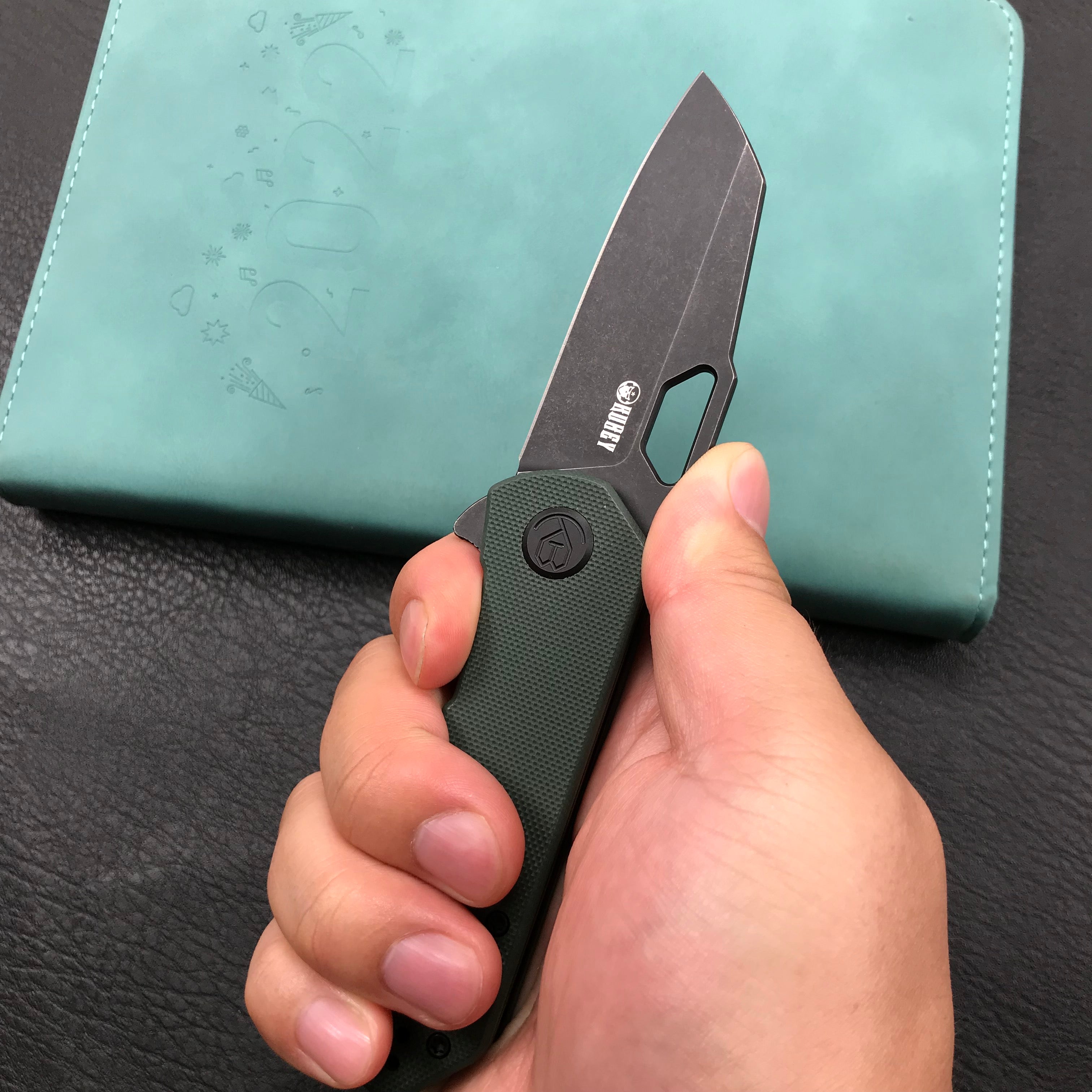 KUBEY KU332D  Liner Lock Flipper Folding Knife Dark green  G10 Handle 2.91" Dark Stonewashed D2