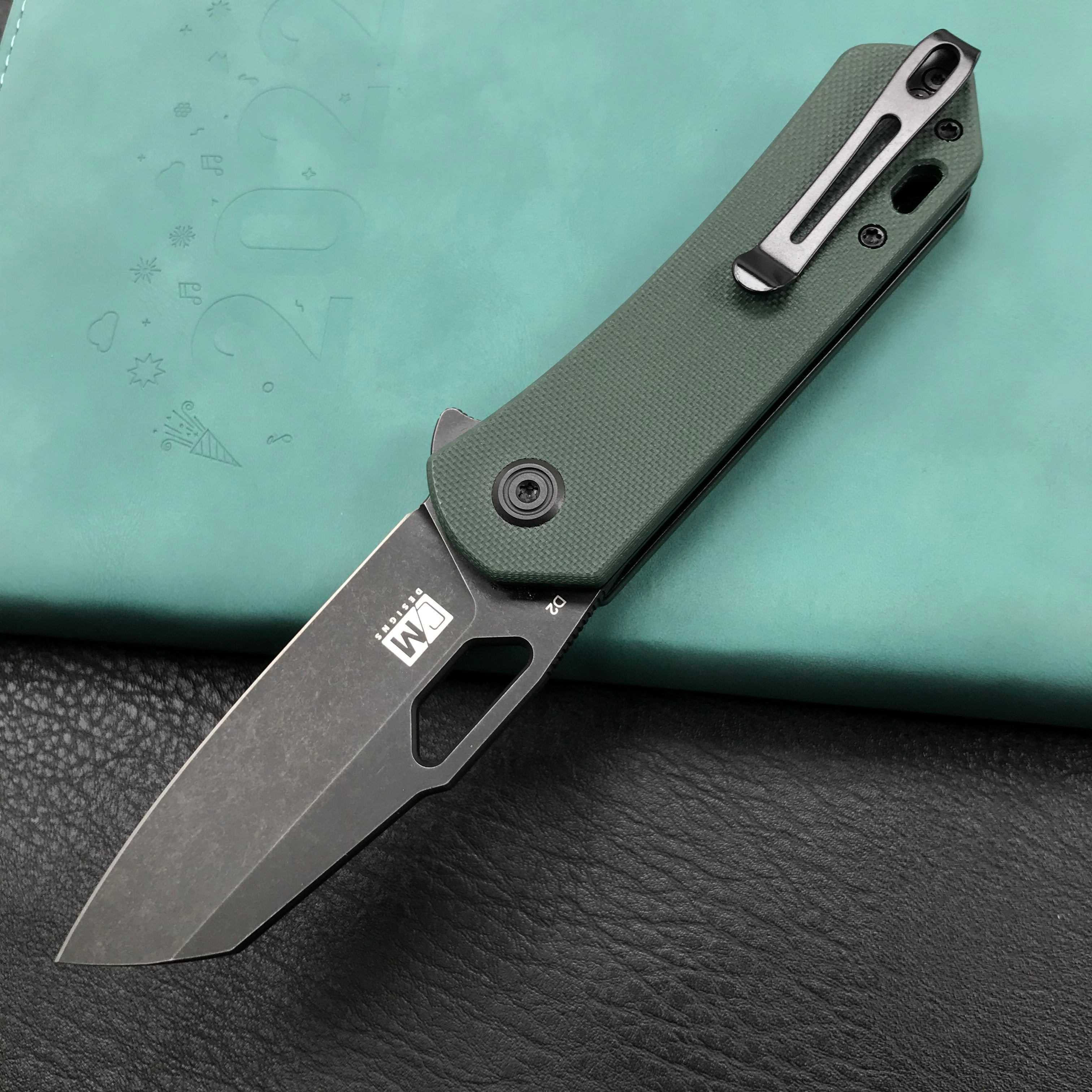 KUBEY KU332D  Liner Lock Flipper Folding Knife Dark green  G10 Handle 2.91" Dark Stonewashed D2