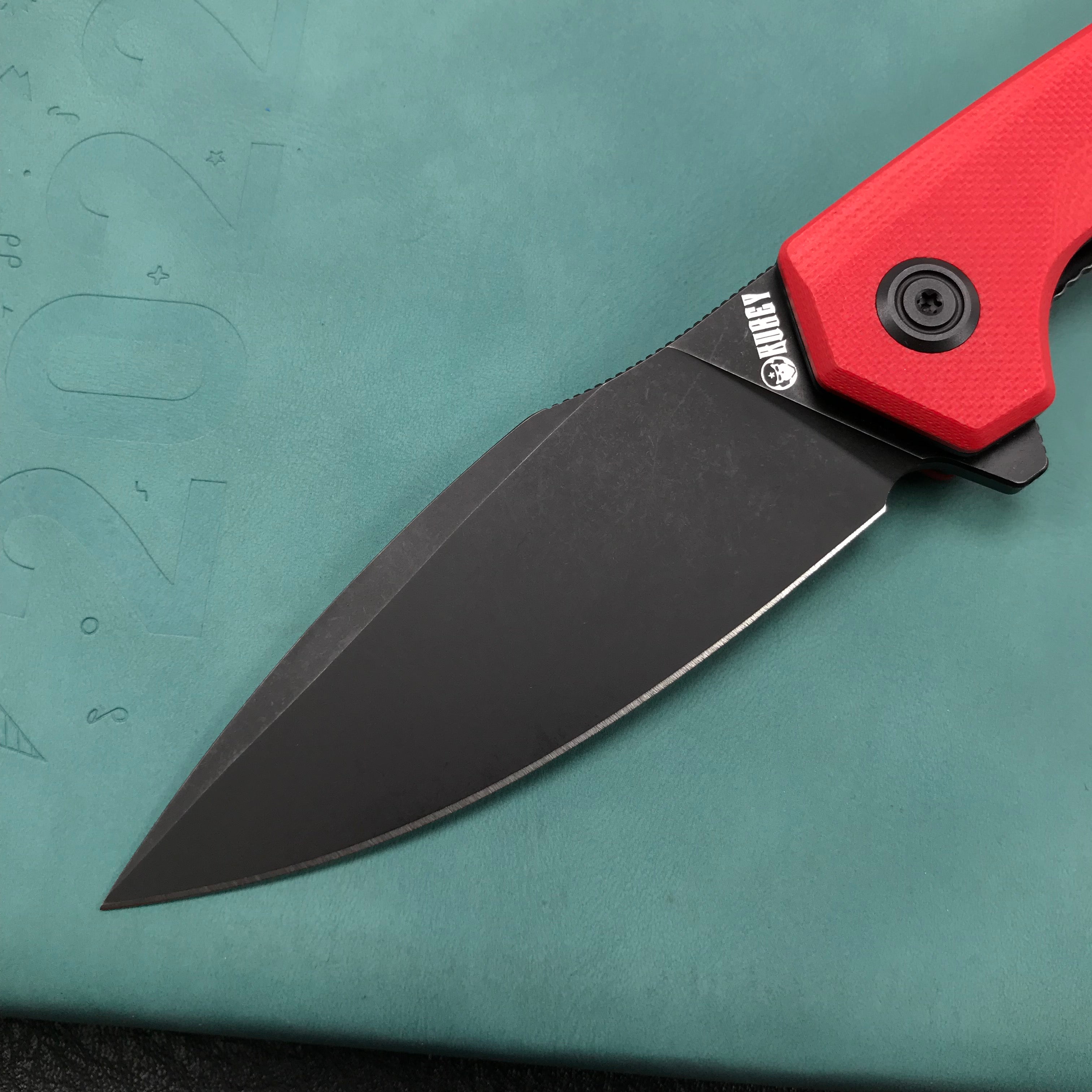 KUBEY KU901F Liner Lock Flipper Folding Knife Red G10 Handle 3.27" Dark Stonewashed D2