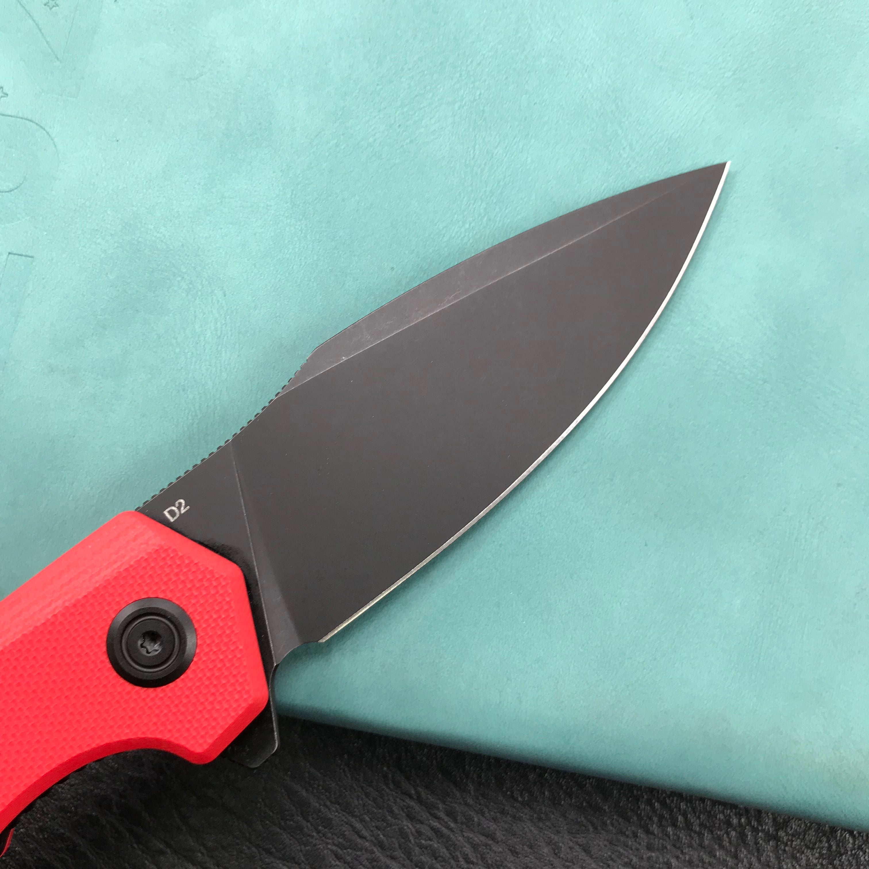 KUBEY KU901F Liner Lock Flipper Folding Knife Red G10 Handle 3.27" Dark Stonewashed D2