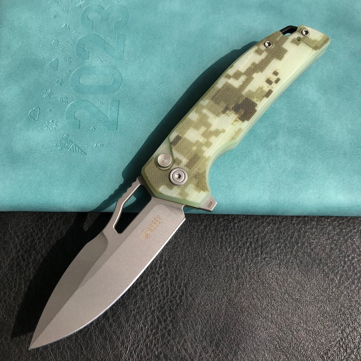 KUBEY KU316C RDF Pocket Knife with Button Lock, Full-Contoured Camo G-10 Handle 3.11" Bead Blasted AUS-10 Blade, Lightweight Hydra Designed Folding Knife for EDC