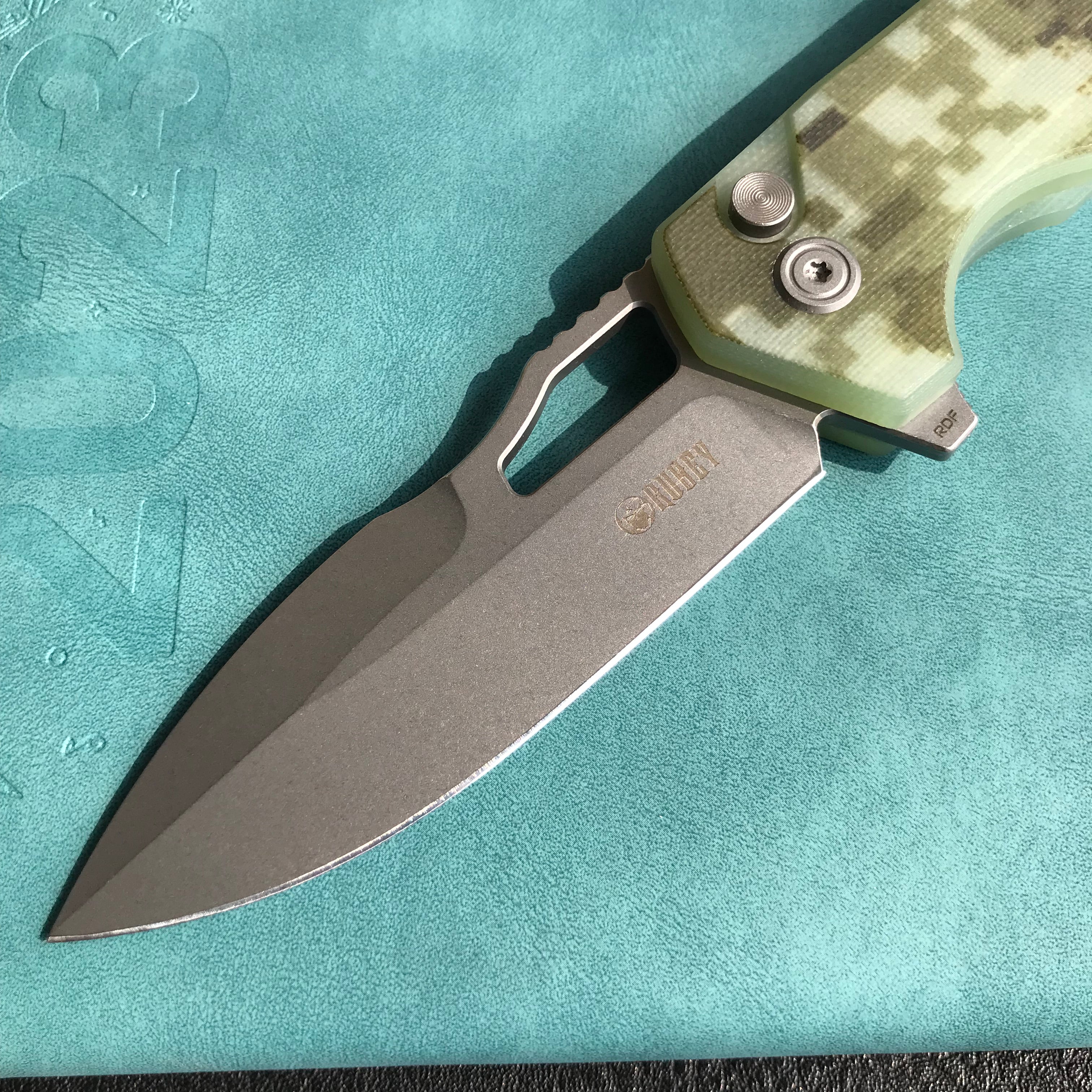 KUBEY KU316C RDF Pocket Knife with Button Lock, Full-Contoured Camo G-10 Handle 3.11" Bead Blasted AUS-10 Blade, Lightweight Hydra Designed Folding Knife for EDC